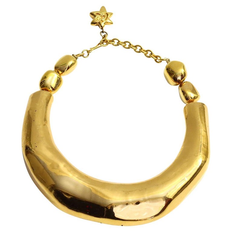 Vintage Christian Lacroix  Wide Ceramic Gold Tone Choker Necklace For Sale 2