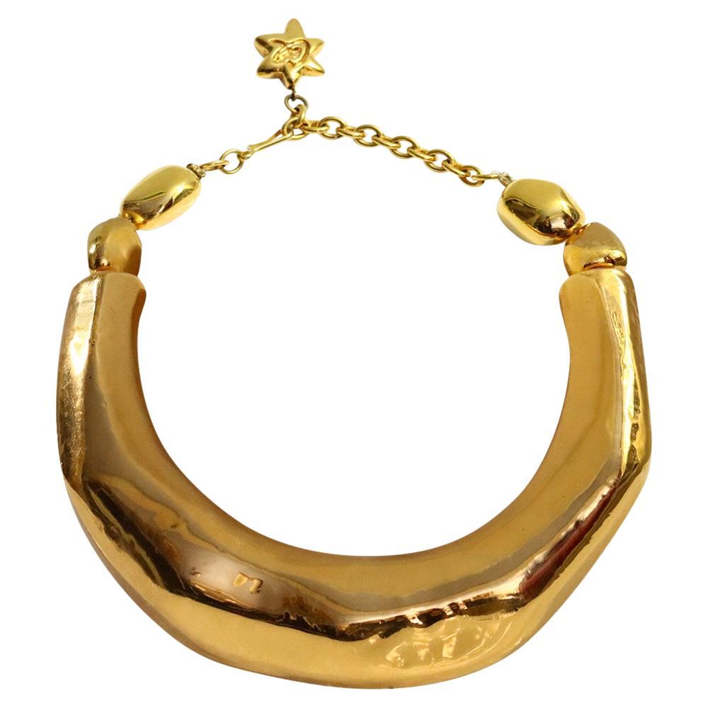 Vintage Christian Lacroix  Wide Ceramic Gold Tone Choker Necklace