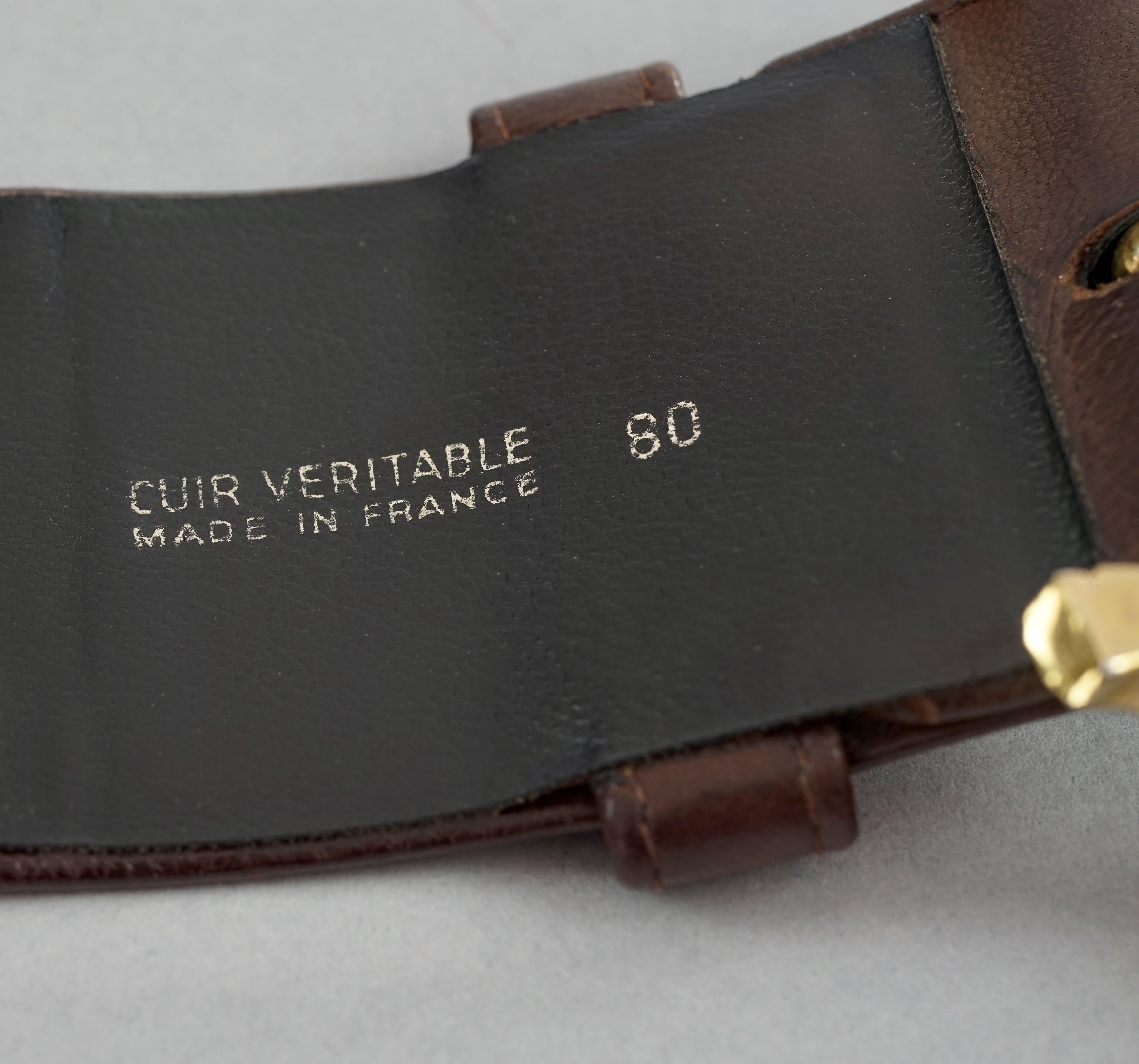 Vintage CHRISTIAN LACROIX Wide Gilt Buckle Brown Leather Belt For Sale 4