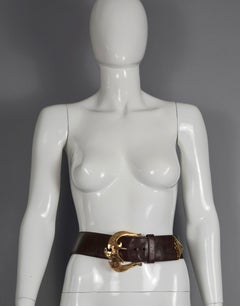 Vintage CHRISTIAN LACROIX Wide Gilt Buckle Brown Leather Belt