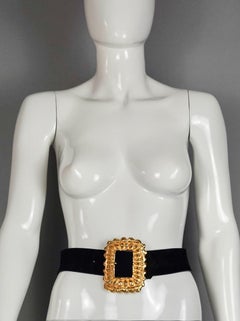 Vintage CHRISTIAN LACROIX Wide Gilt Buckle Suede Leather Belt