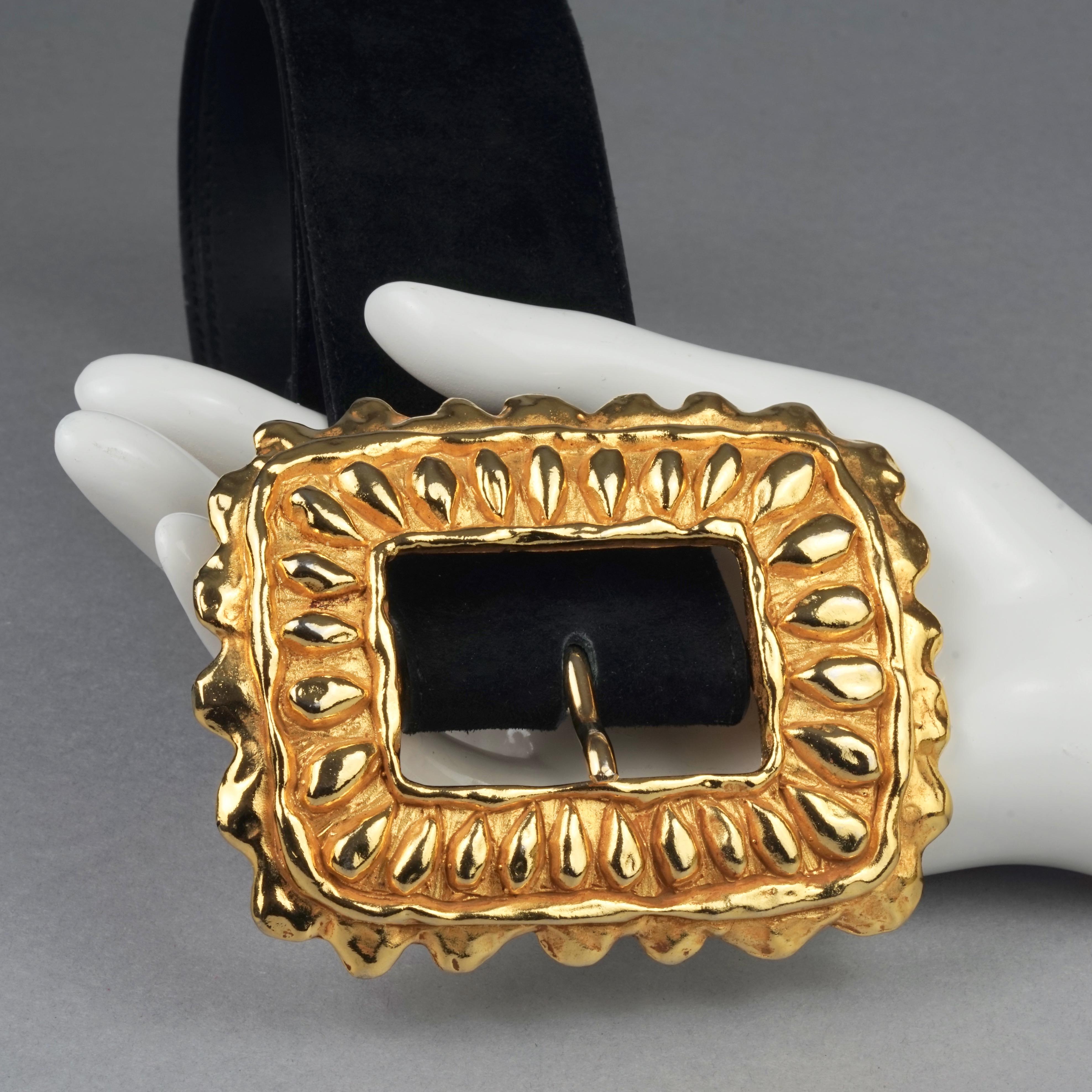 Women's Vintage CHRISTIAN LACROIX Wide Gilt Buckle Suede Leather Belt