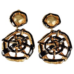 Vintage CHRISTIAN LACROIX Woven Enamel Round Dangling Earrings