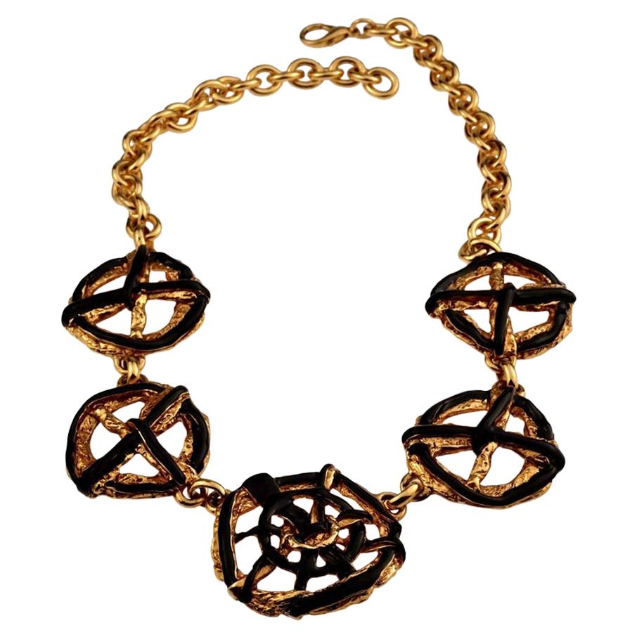 Vintage CHRISTIAN LACROIX Woven Web Enamel Charm Necklace
