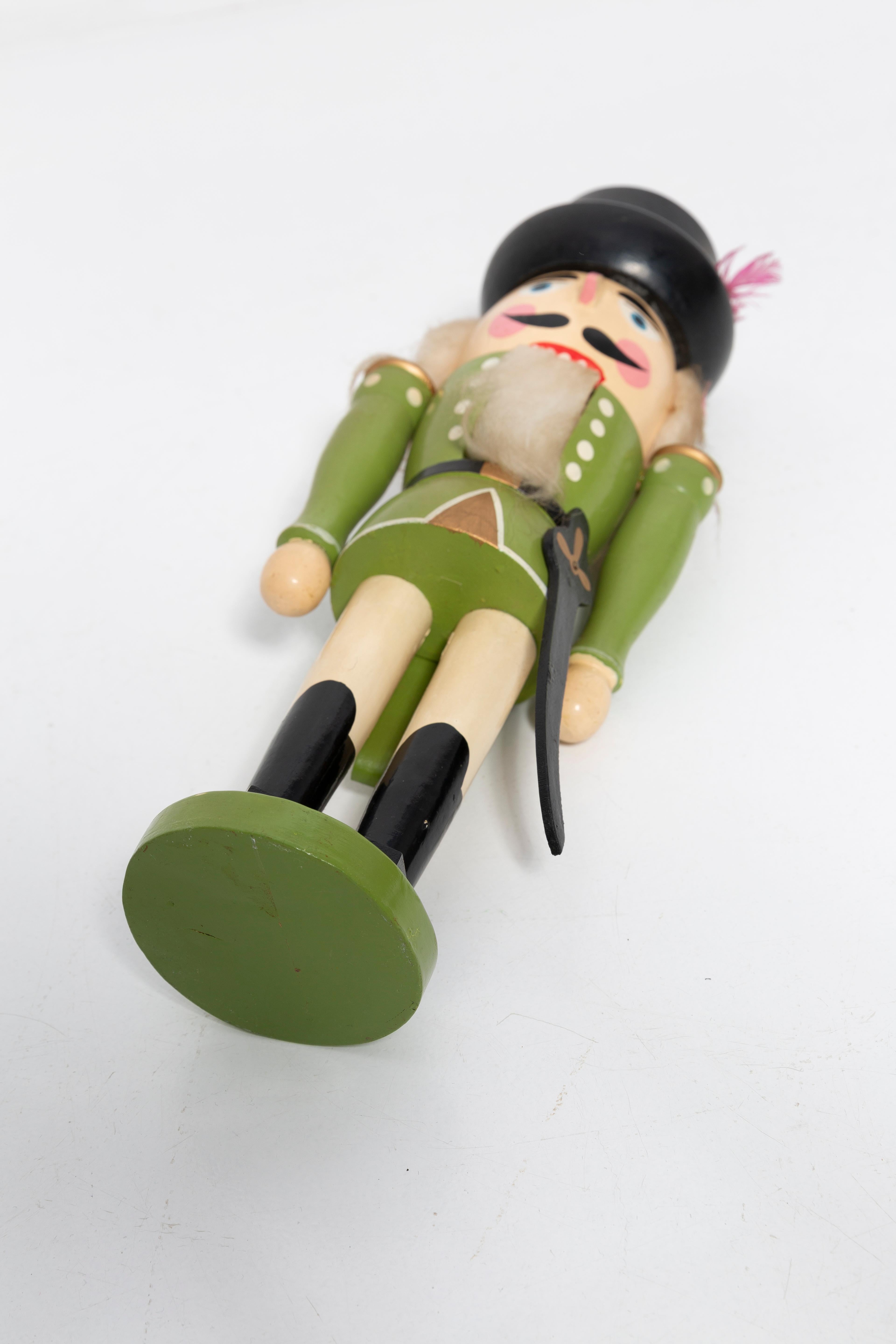 Wood Vintage Christmas Big Green Nutcracker with Knife, Erzgebirge, Germany, 1970