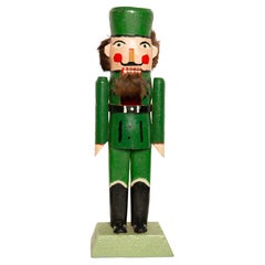 Vintage Christmas Big Green Nutcracker, Wood, Erzgebirge, Germany, 1970