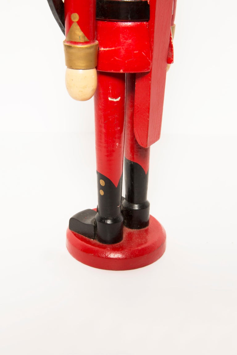 20th Century Vintage Christmas Big Red Nutcracker with Knife, Wood, Erzgebirge, Germany, 1970 For Sale
