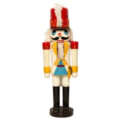 Vintage Christmas Big White Nutcracker, Wood, Erzgebirge, Germany, 1970
