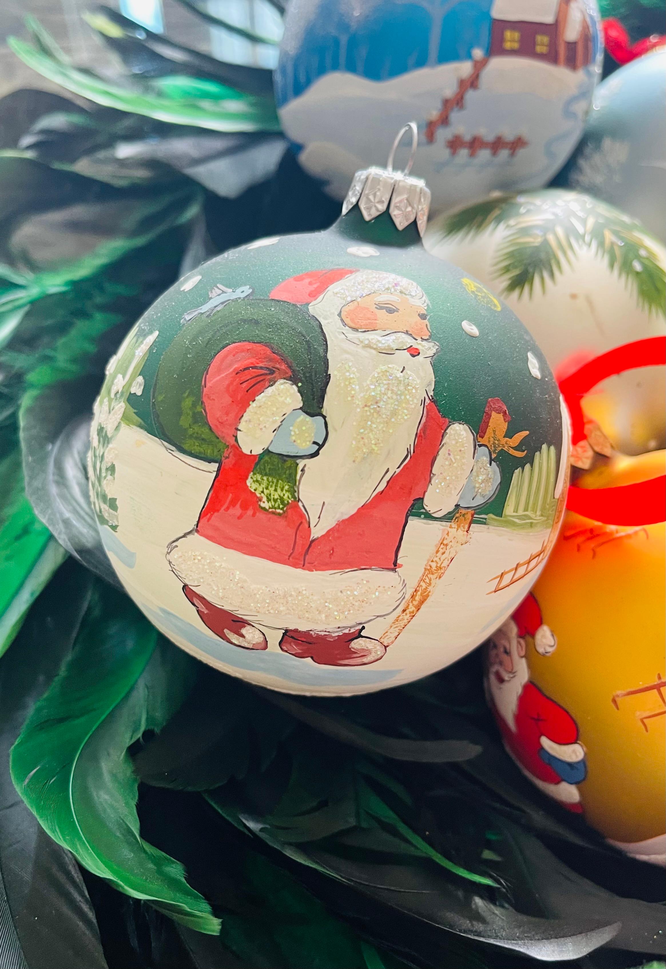 Vintage Christmas Large Blown Glass Handpainted Christmas Ornaments For Sale 8