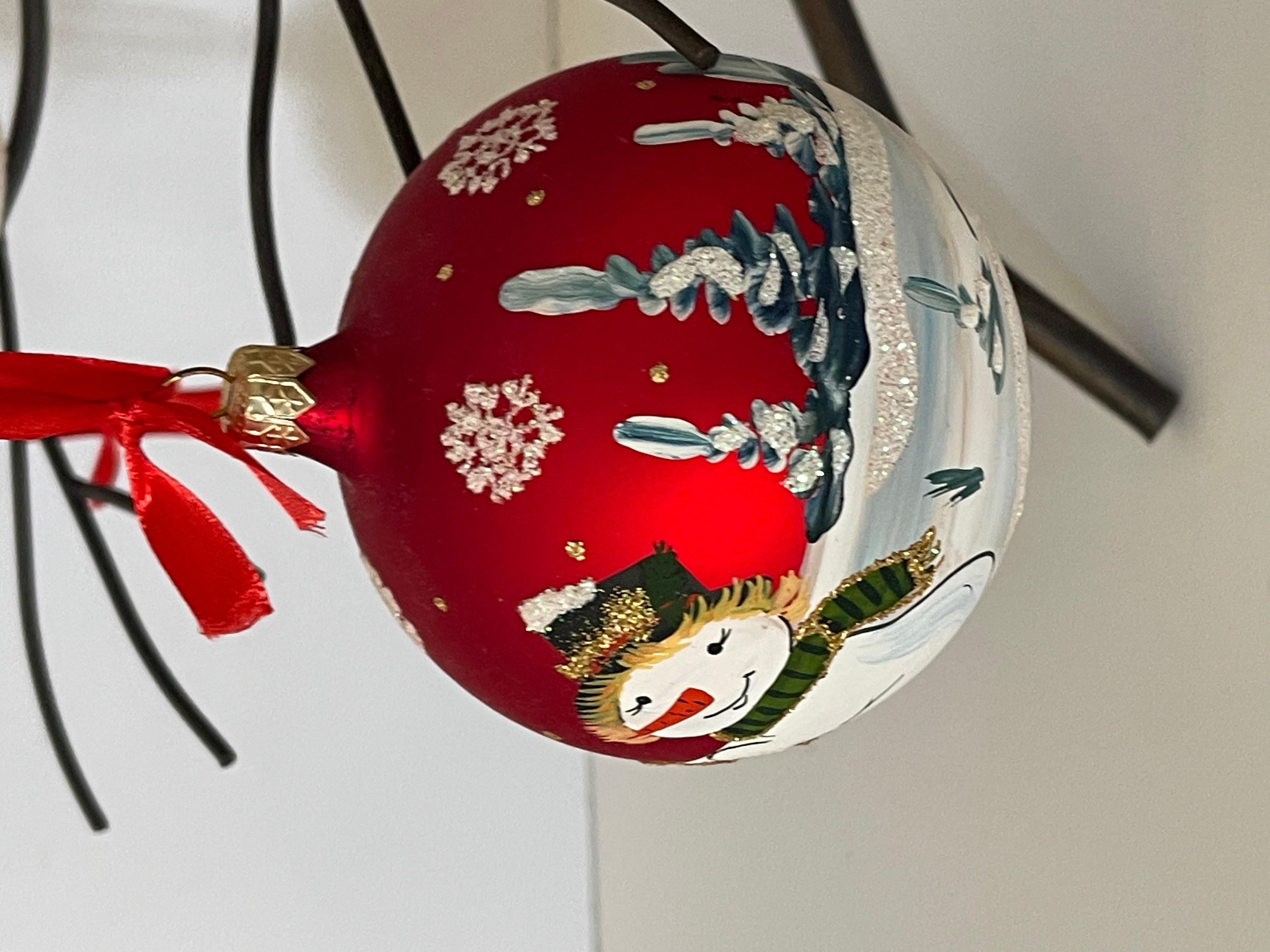 Vintage Christmas Large Blown Glass Handpainted Christmas Ornaments For Sale 9