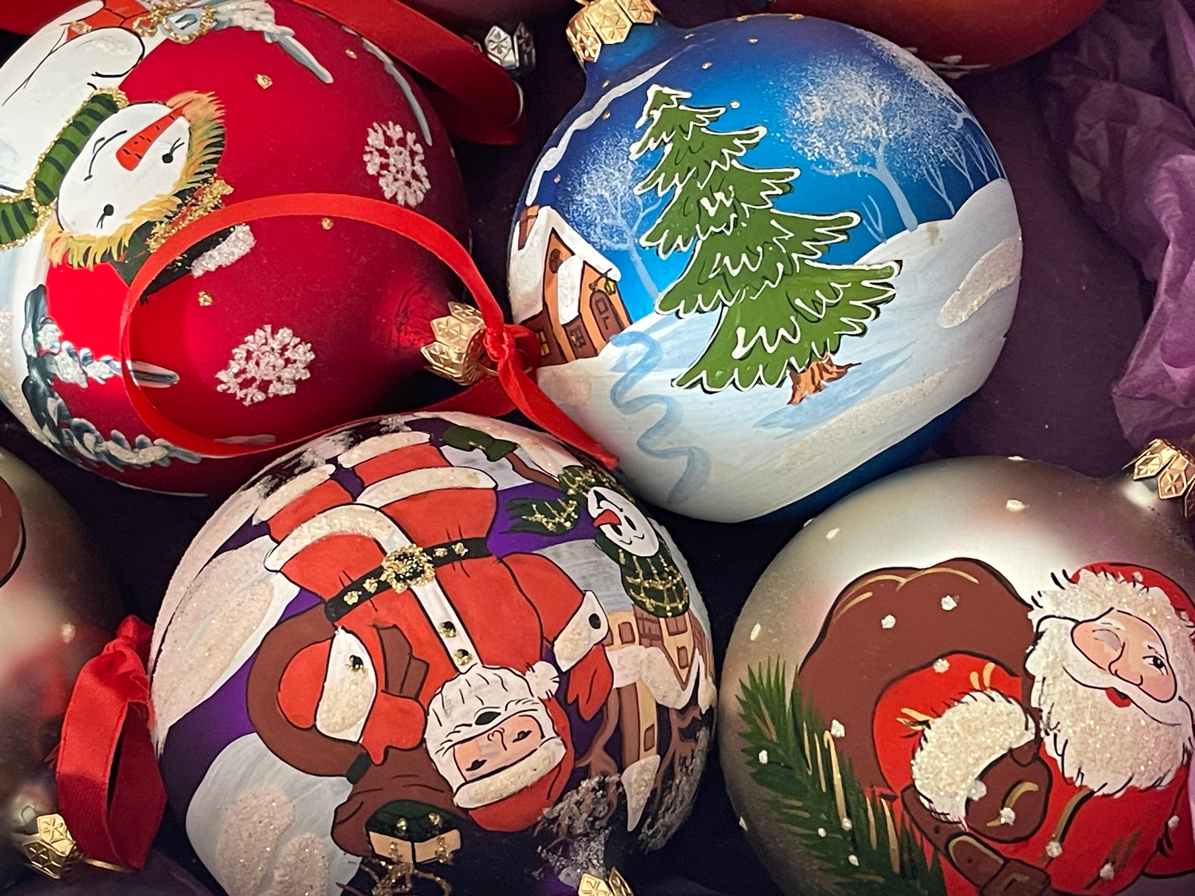 German Vintage Christmas Large Blown Glass Handpainted Christmas Ornaments For Sale