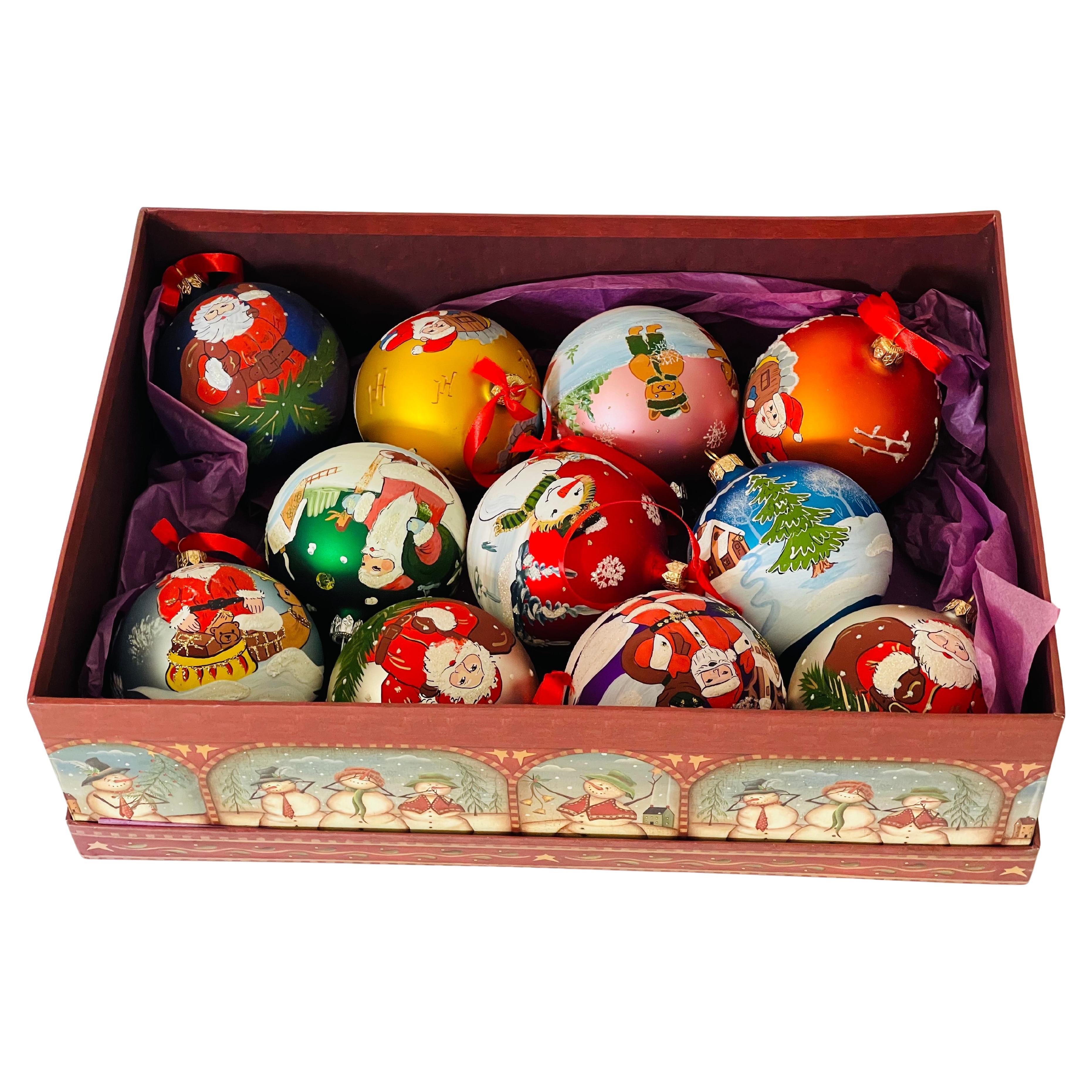 Vintage Christmas Large Blown Glass Handpainted Christmas Ornaments