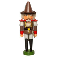 Vintage Christmas Medium Brown Nutcracker, Wood, Erzgebirge, Germany, 1970