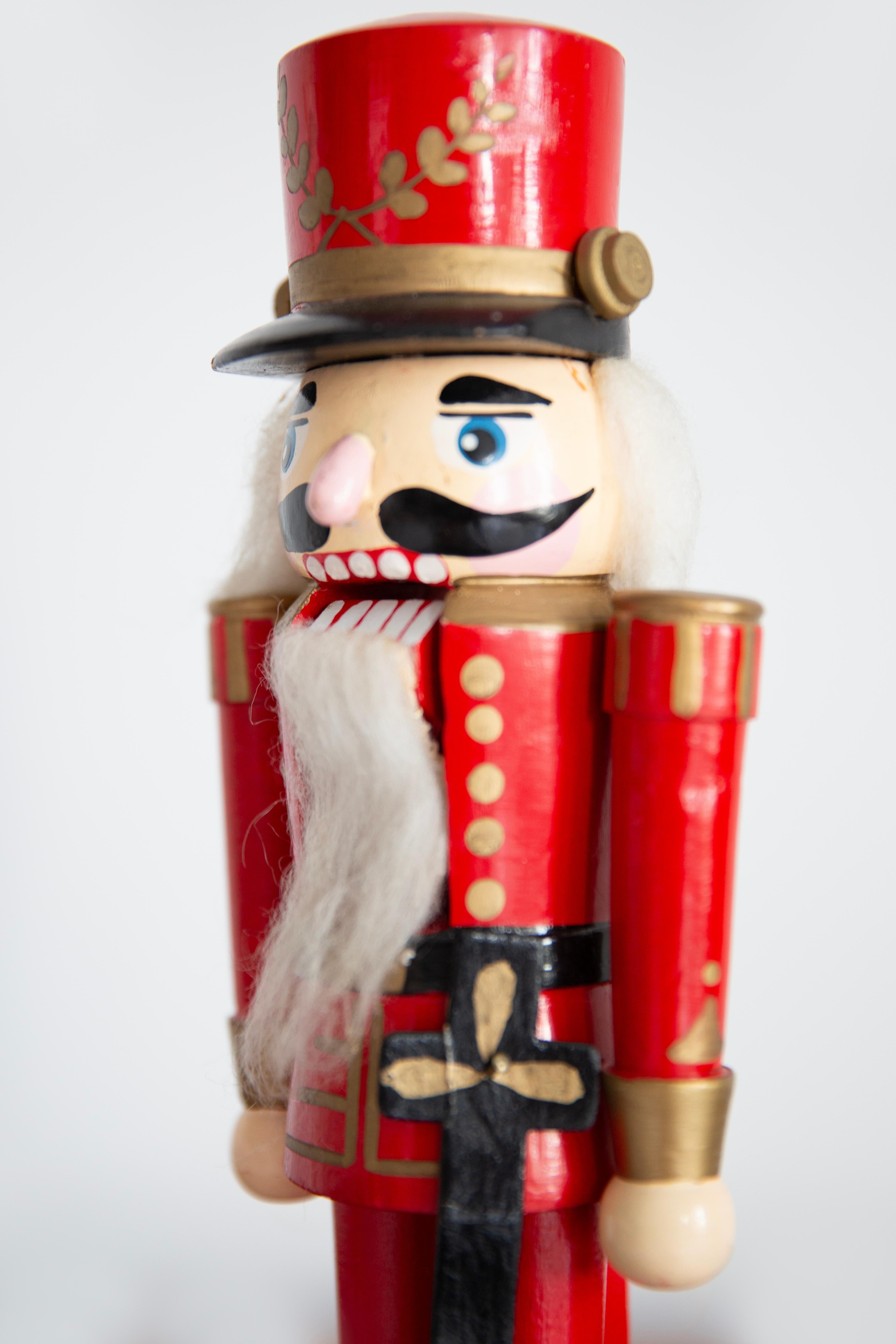 Vintage Christmas Medium Red Nutcracker, Wood, Erzgebirge, Germany, 1970 For Sale 4