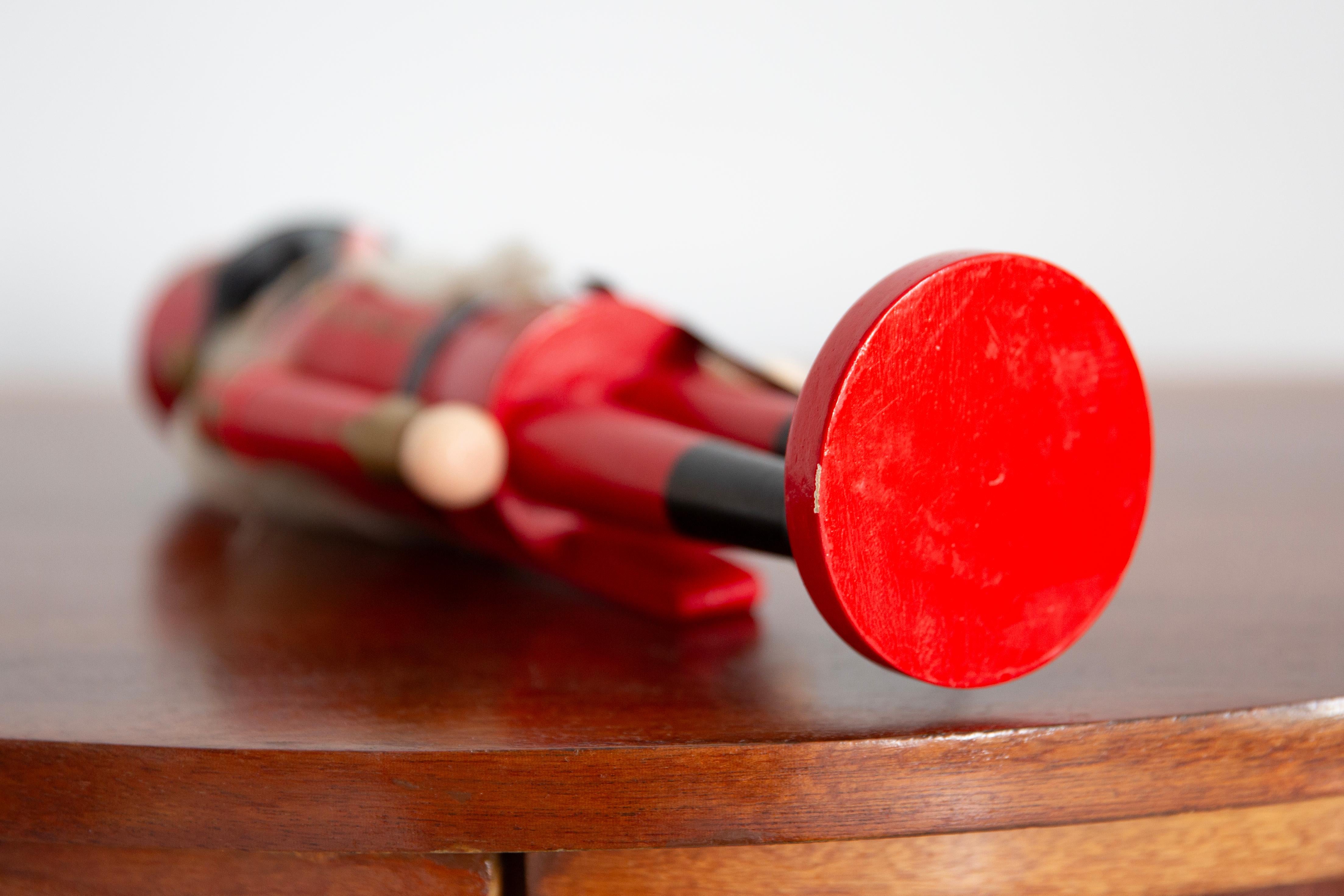 Vintage Christmas Medium Red Nutcracker, Wood, Erzgebirge, Germany, 1970 For Sale 5