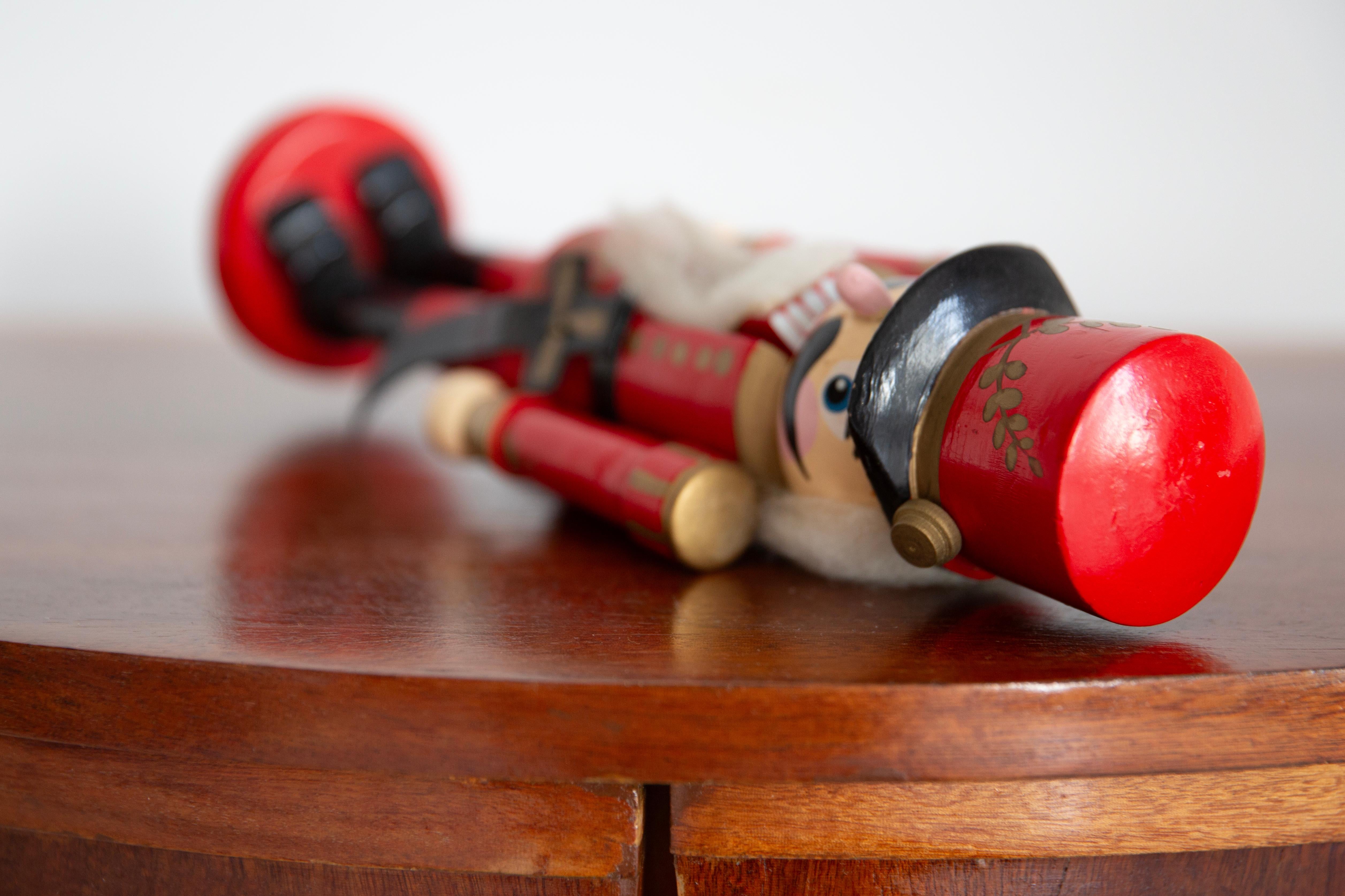 Vintage Christmas Medium Red Nutcracker, Wood, Erzgebirge, Germany, 1970 For Sale 6