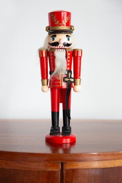 Vintage Christmas Medium Red Nutcracker, Wood, Erzgebirge, Germany, 1970