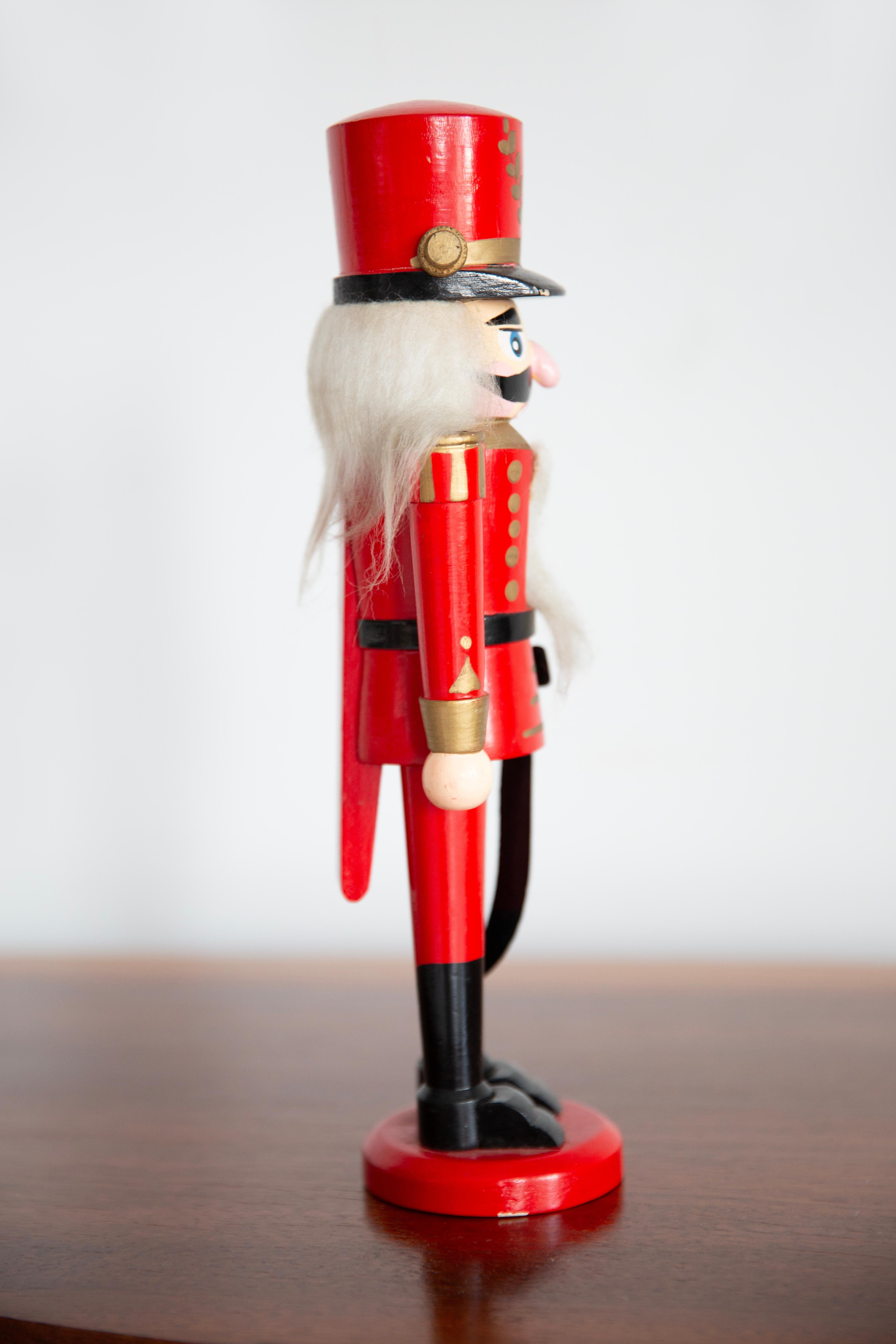 20th Century Vintage Christmas Medium Red Nutcracker, Wood, Erzgebirge, Germany, 1970 For Sale