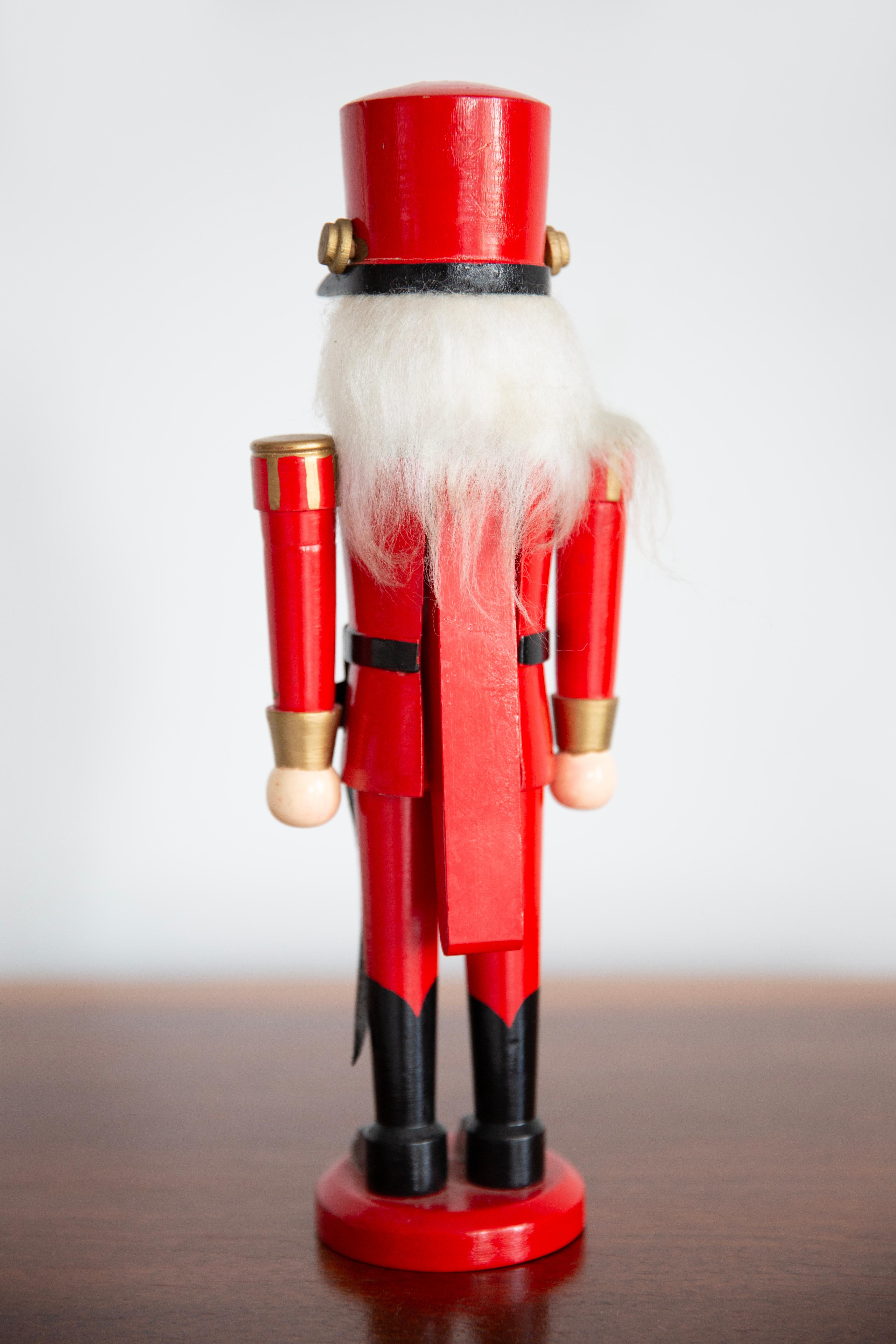 Vintage Christmas Medium Red Nutcracker, Wood, Erzgebirge, Germany, 1970 For Sale 2