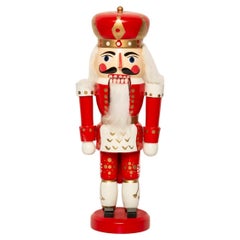 Vintage Christmas Medium Red Nutcracker, Wood, Erzgebirge, Germany, 1970