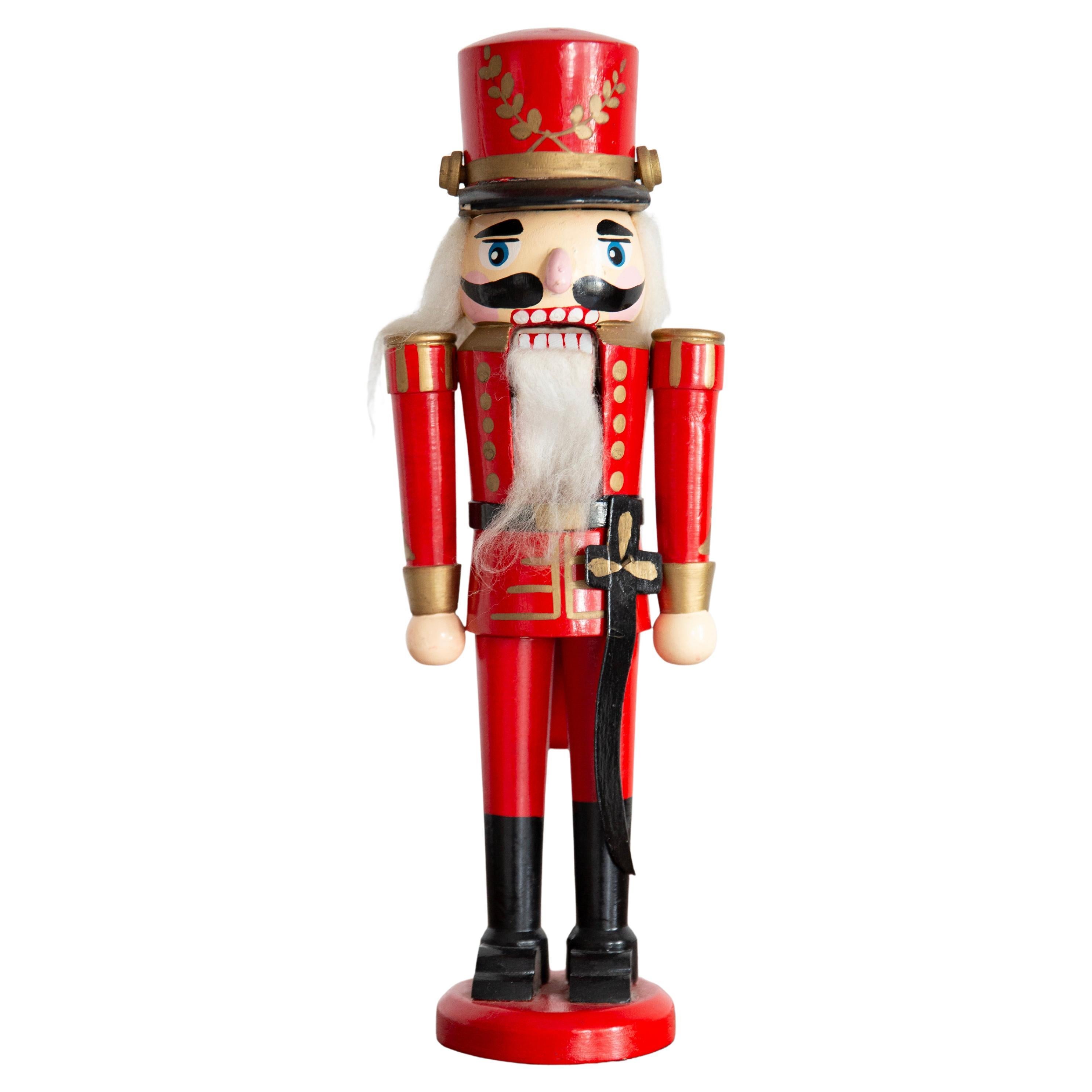 Vintage Christmas Medium Red Nutcracker, Wood, Erzgebirge, Germany, 1970 For Sale