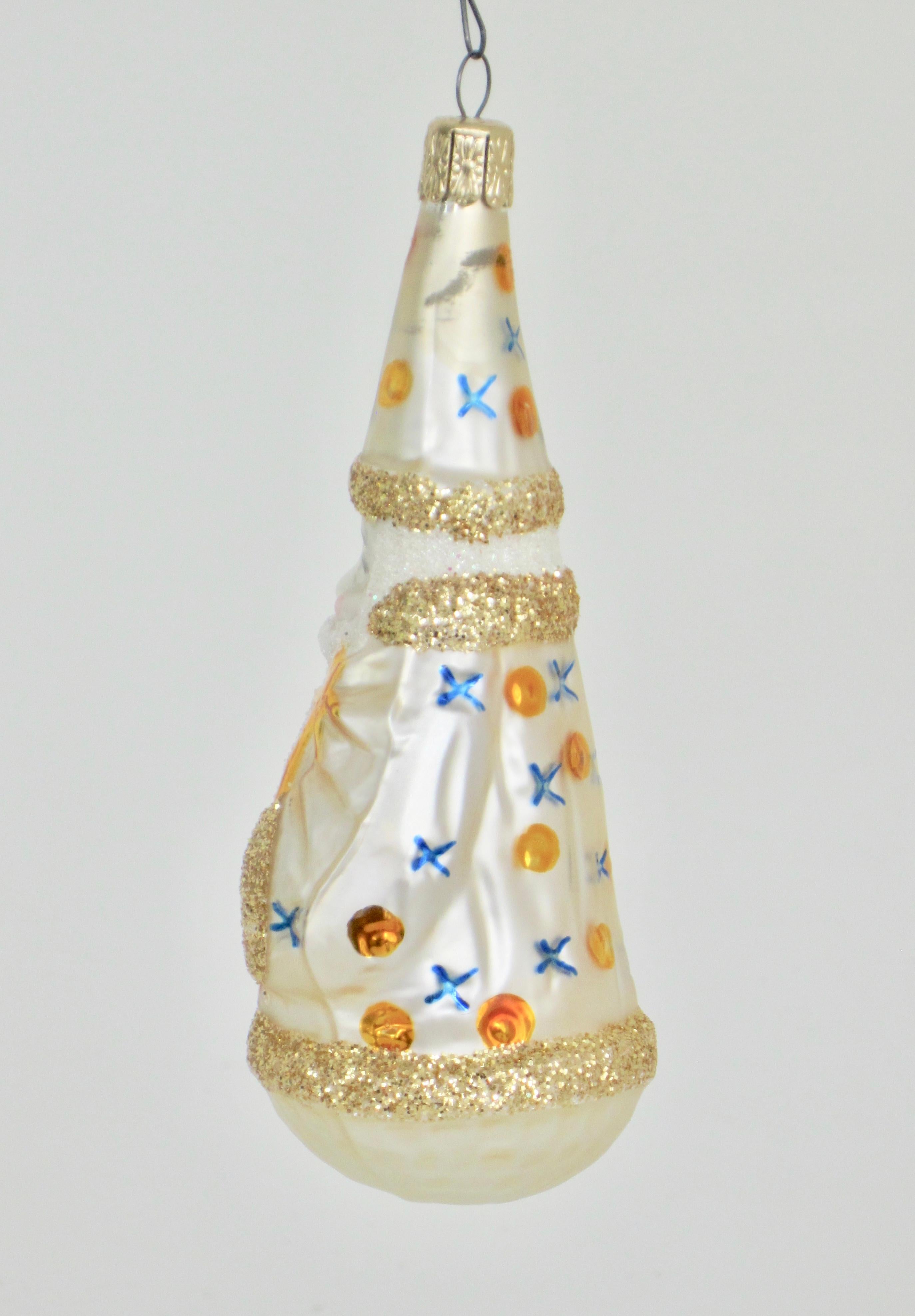 20th Century Vintage Christmas Ornaments, Flocked Blown Glass, Set of Three