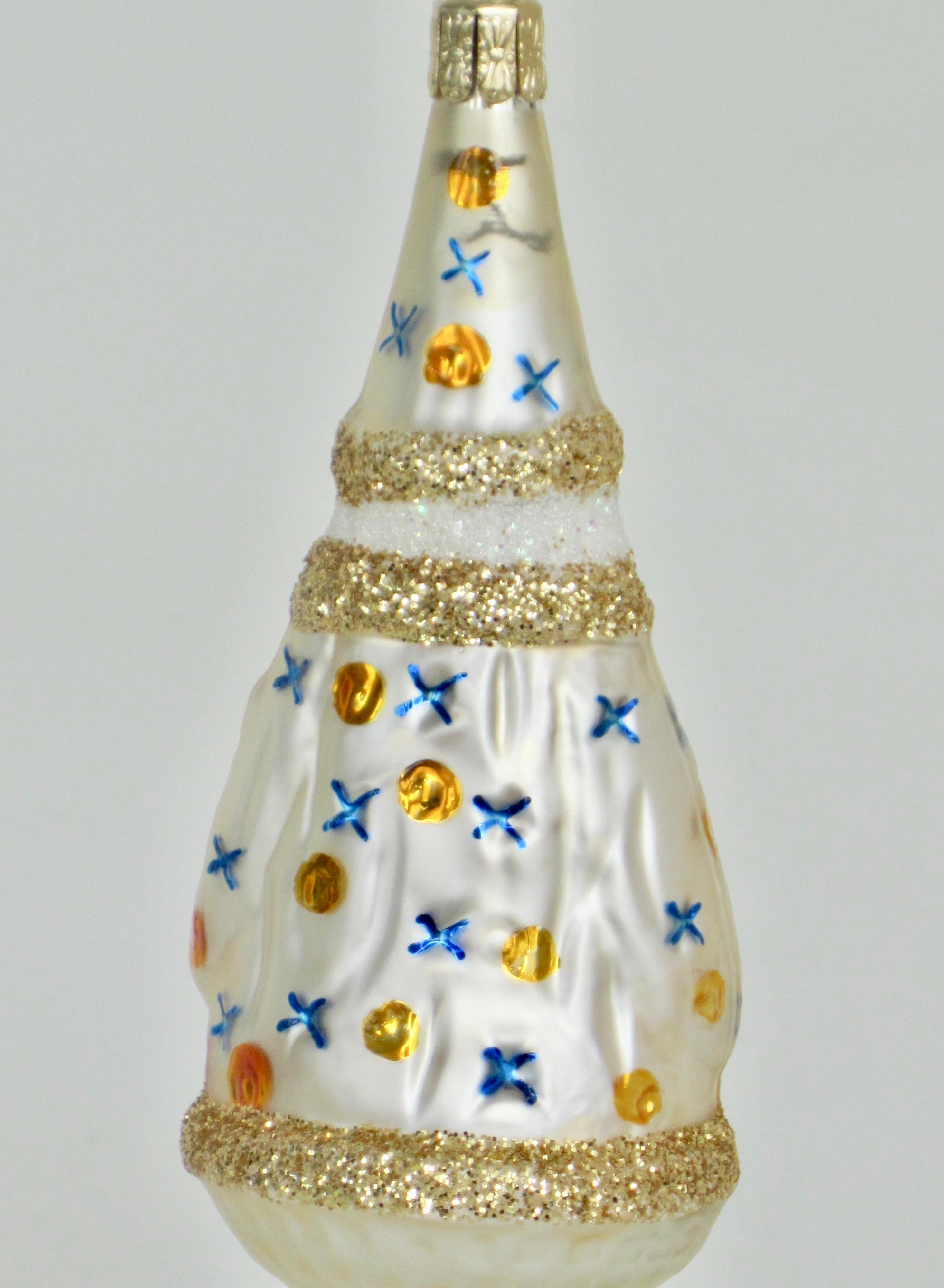 Vintage Christmas Ornaments, Flocked Blown Glass, Set of Three 1
