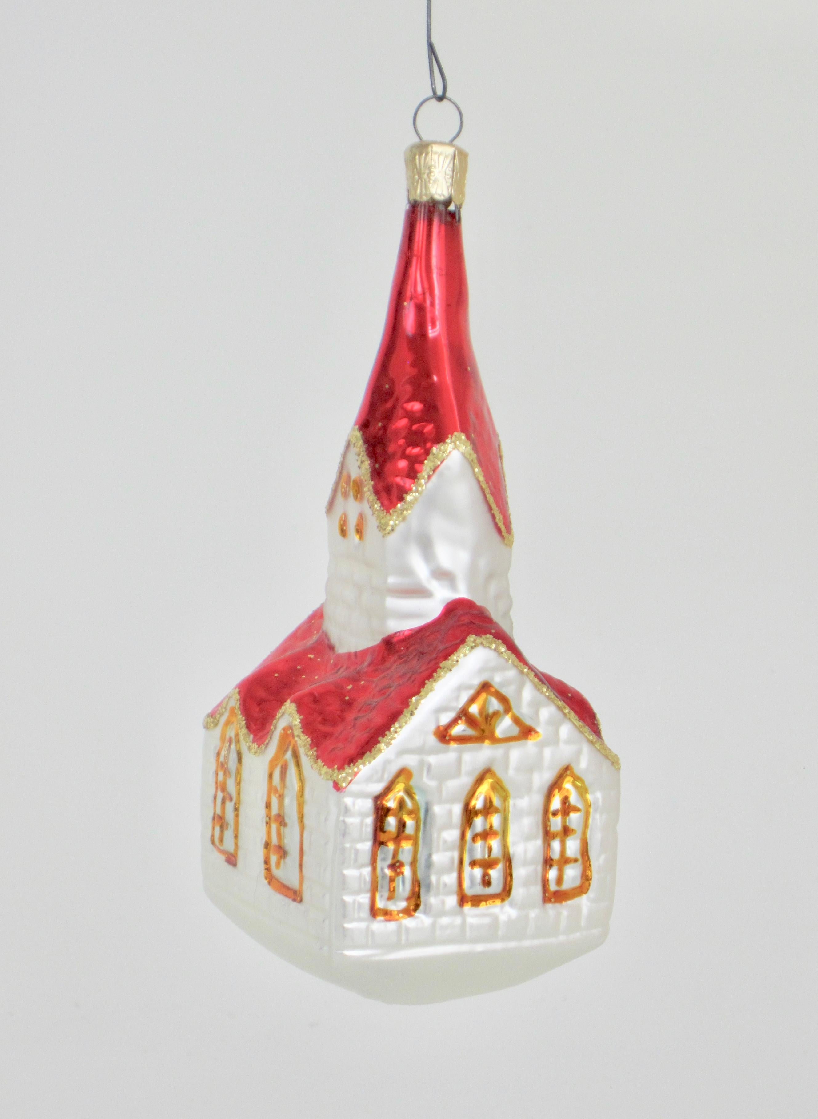 Folk Art Vintage Christmas Ornaments, Flocked Blown Glass, Set of Three