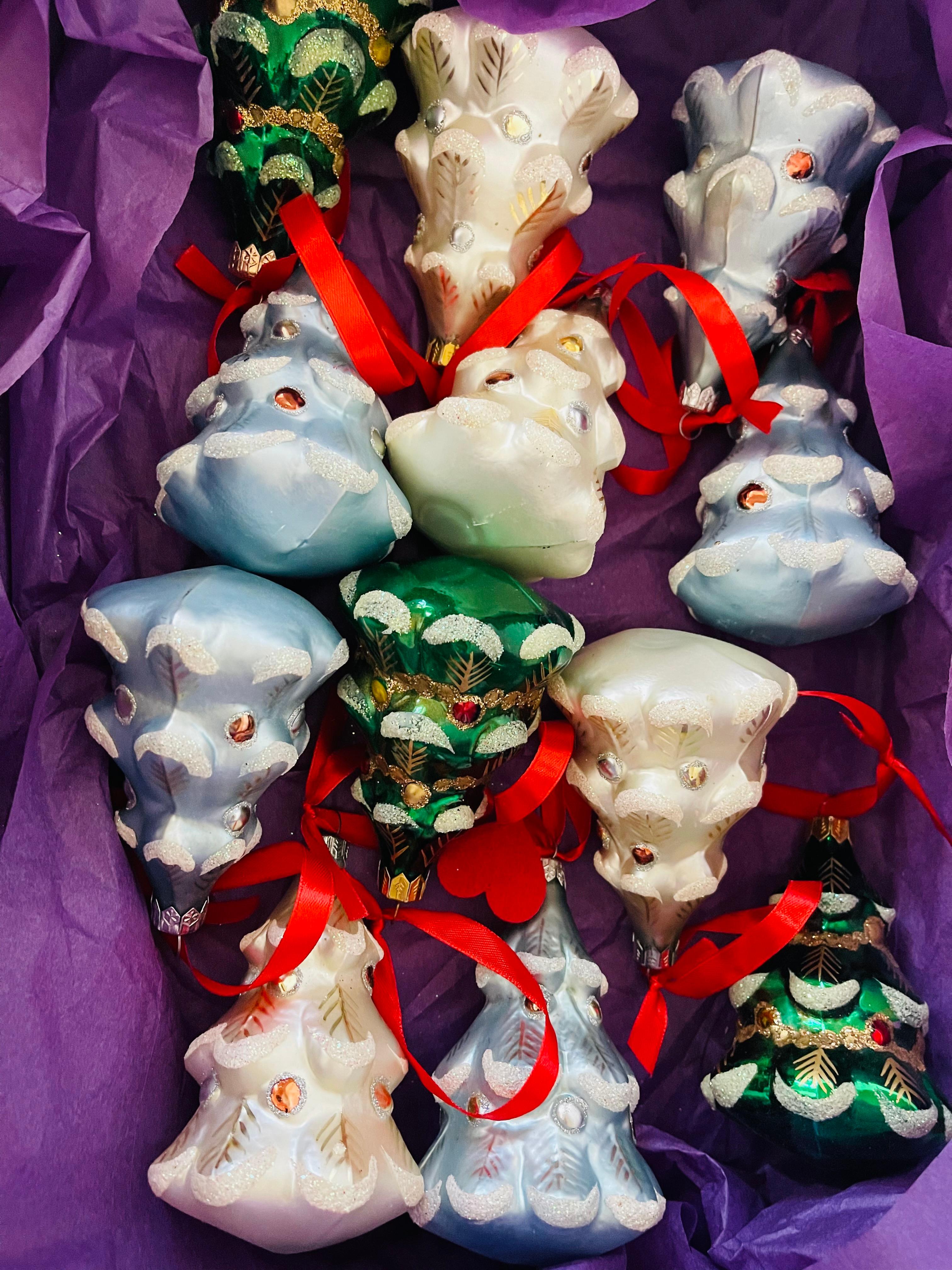 Blown Glass Vintage Christmas Ornaments Set European For Sale