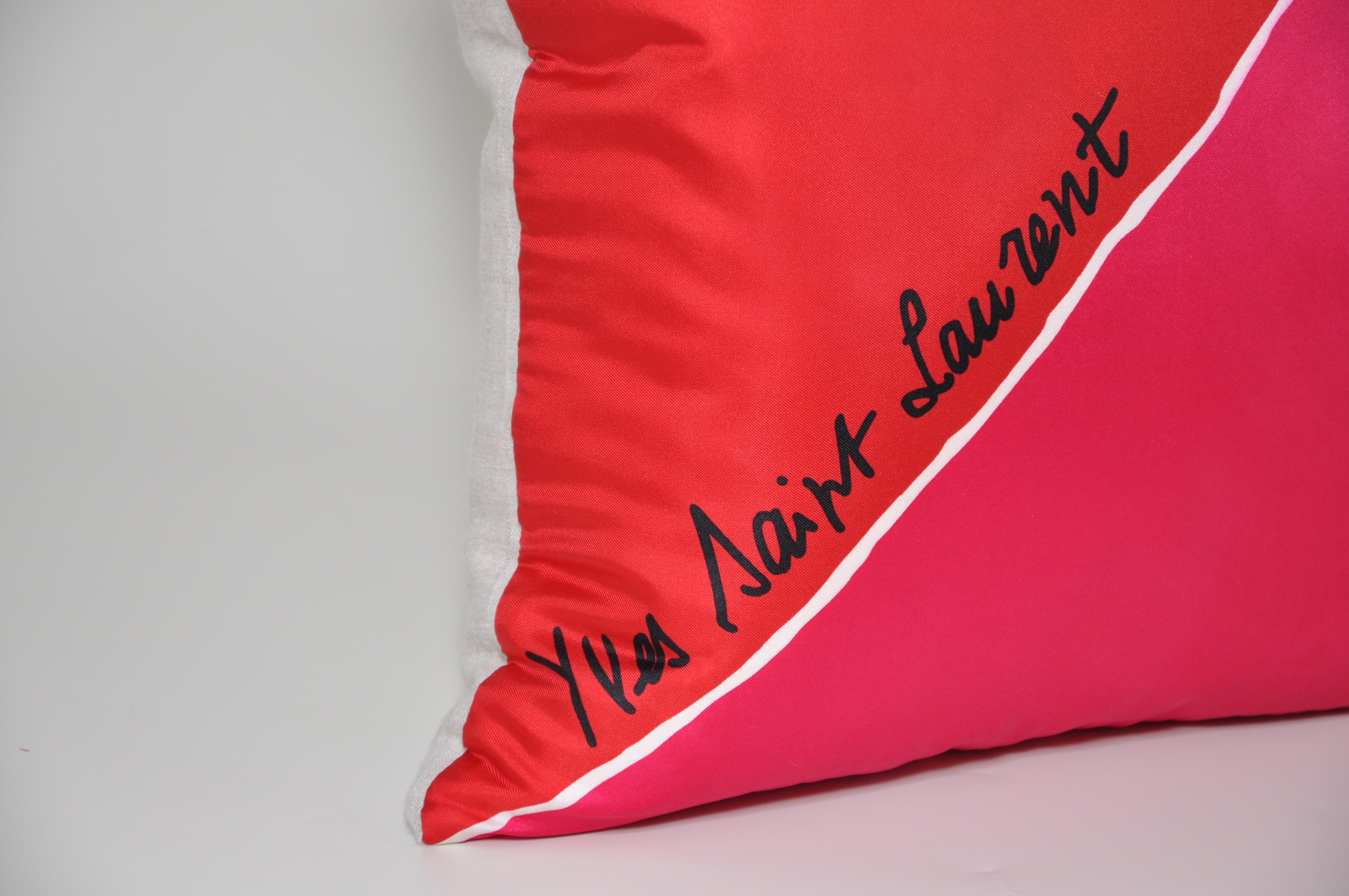 French Vintage Christmas Red Pink YSL Scarf Cushion with Irish Linen Pillow