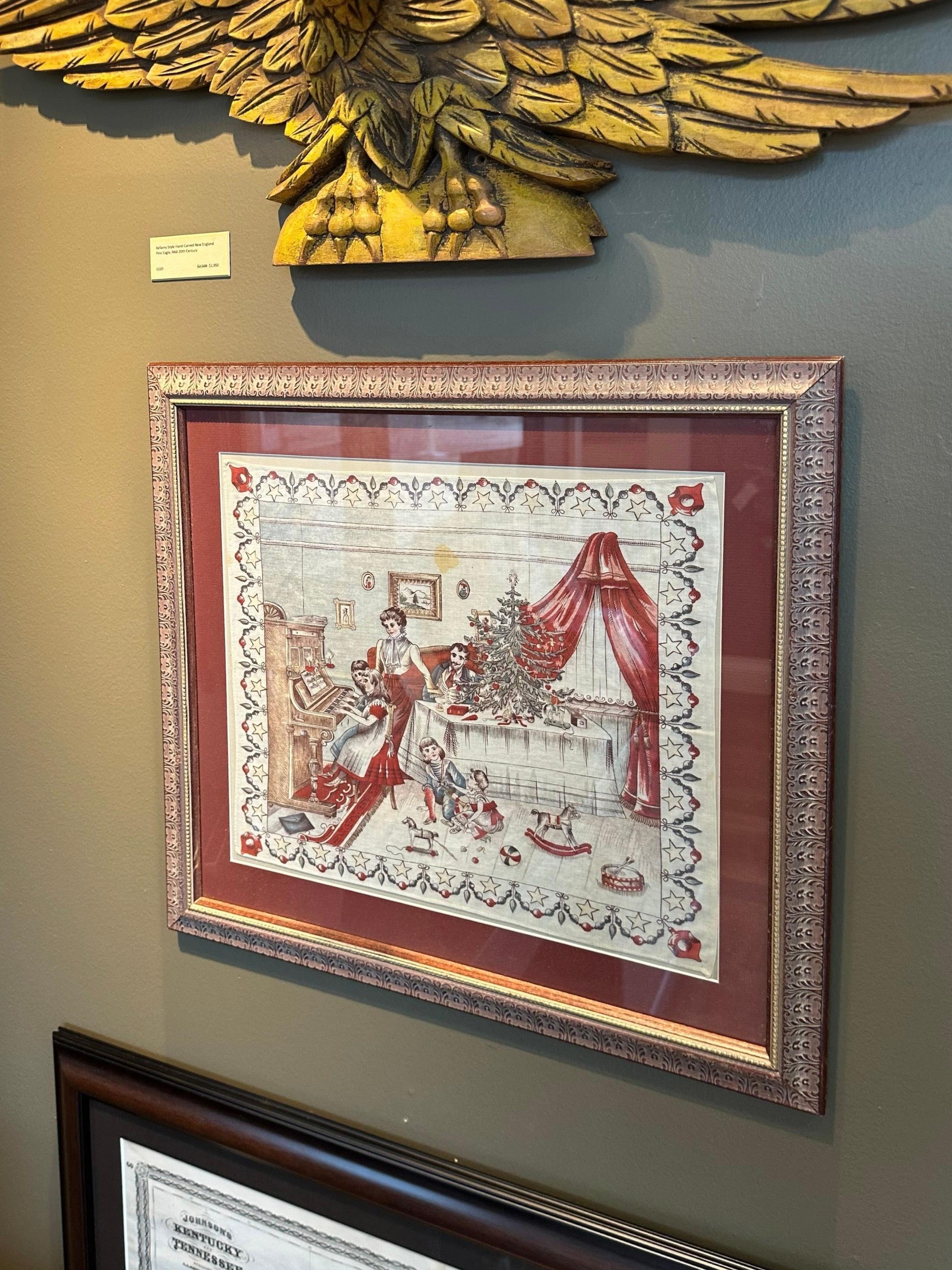 Vintage Christmas Scene Taschentuch, gedruckt auf Baumwolle, CIRCA 1890-1915 im Angebot 1