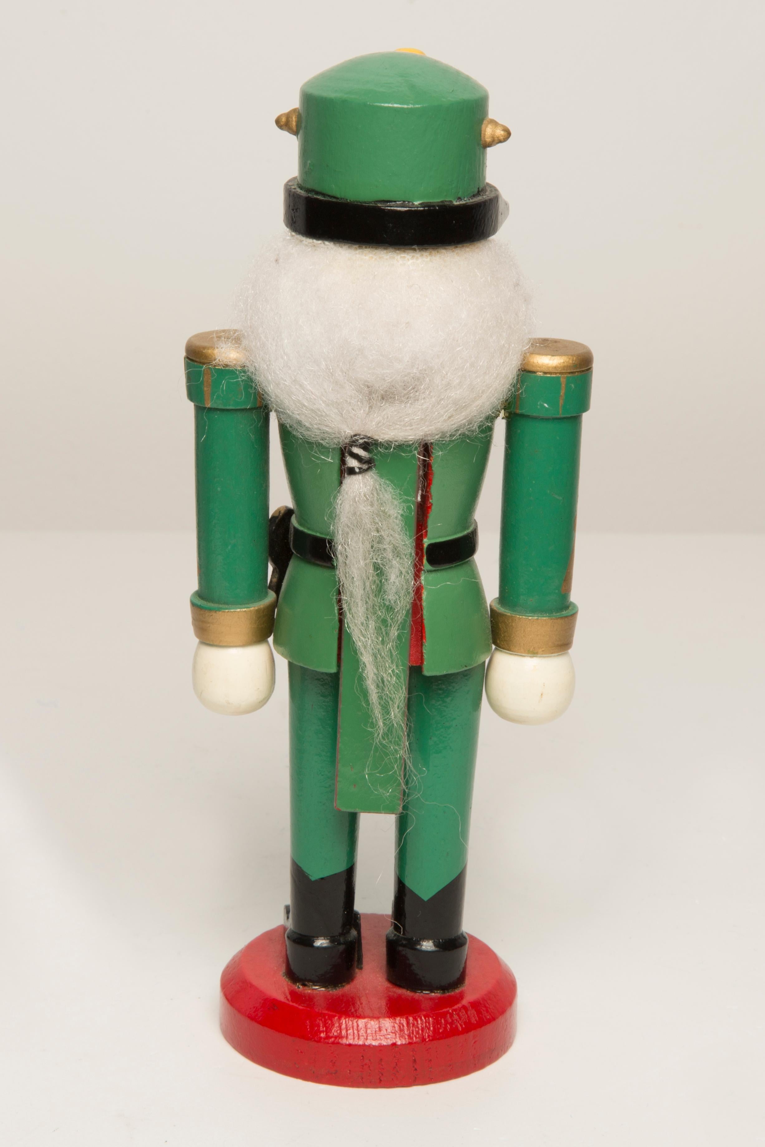 20th Century Vintage Christmas Small Green Nutcracker, Wood, Erzgebirge, Germany, 1970