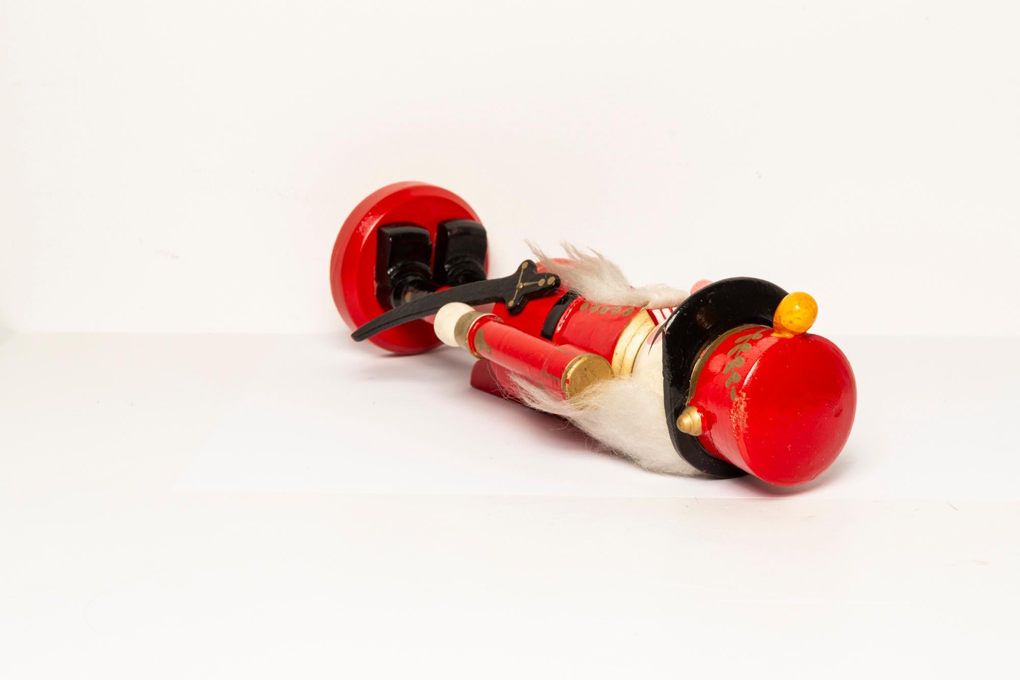 Vintage Christmas Small Red Nutcracker, Wood, Erzgebirge, Germany, 1970 For Sale 4
