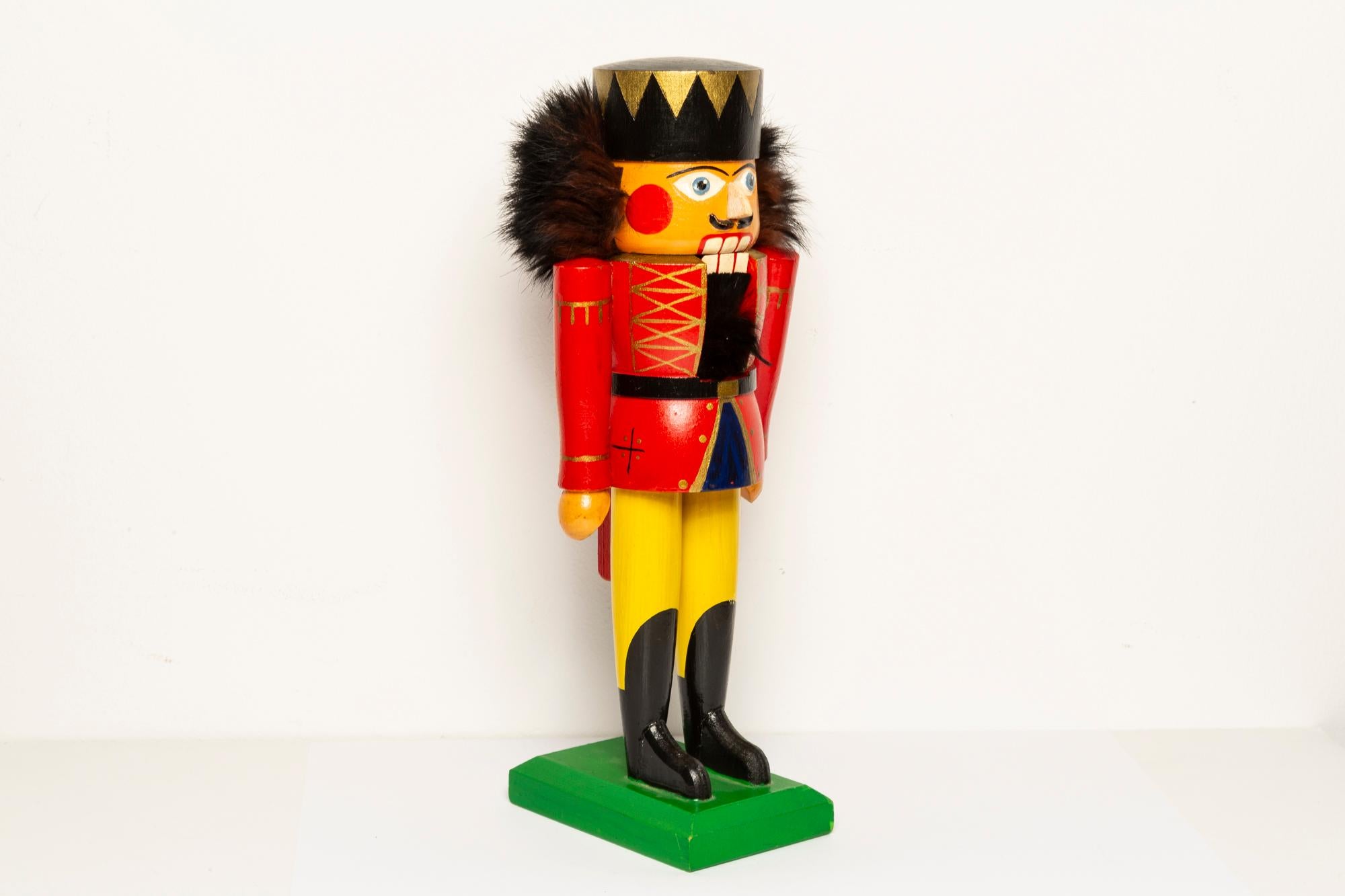 20th Century Vintage Christmas Small Red Nutcracker, Wood, Erzgebirge, Germany, 1970 For Sale