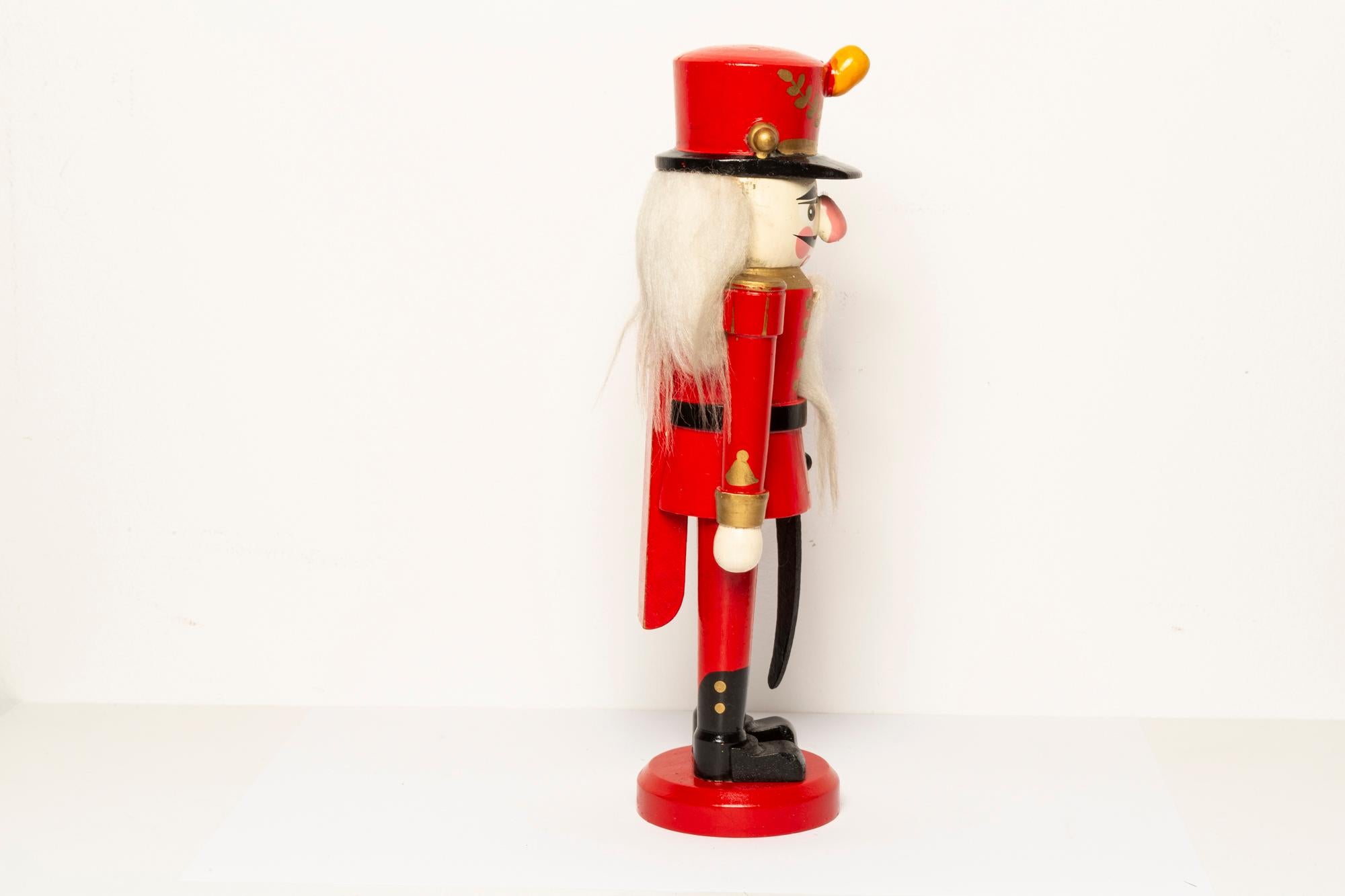 20th Century Vintage Christmas Small Red Nutcracker, Wood, Erzgebirge, Germany, 1970 For Sale