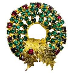 Corona de Navidad vintage tono dorado codicia rojo diamantes de imitación broche de diseño