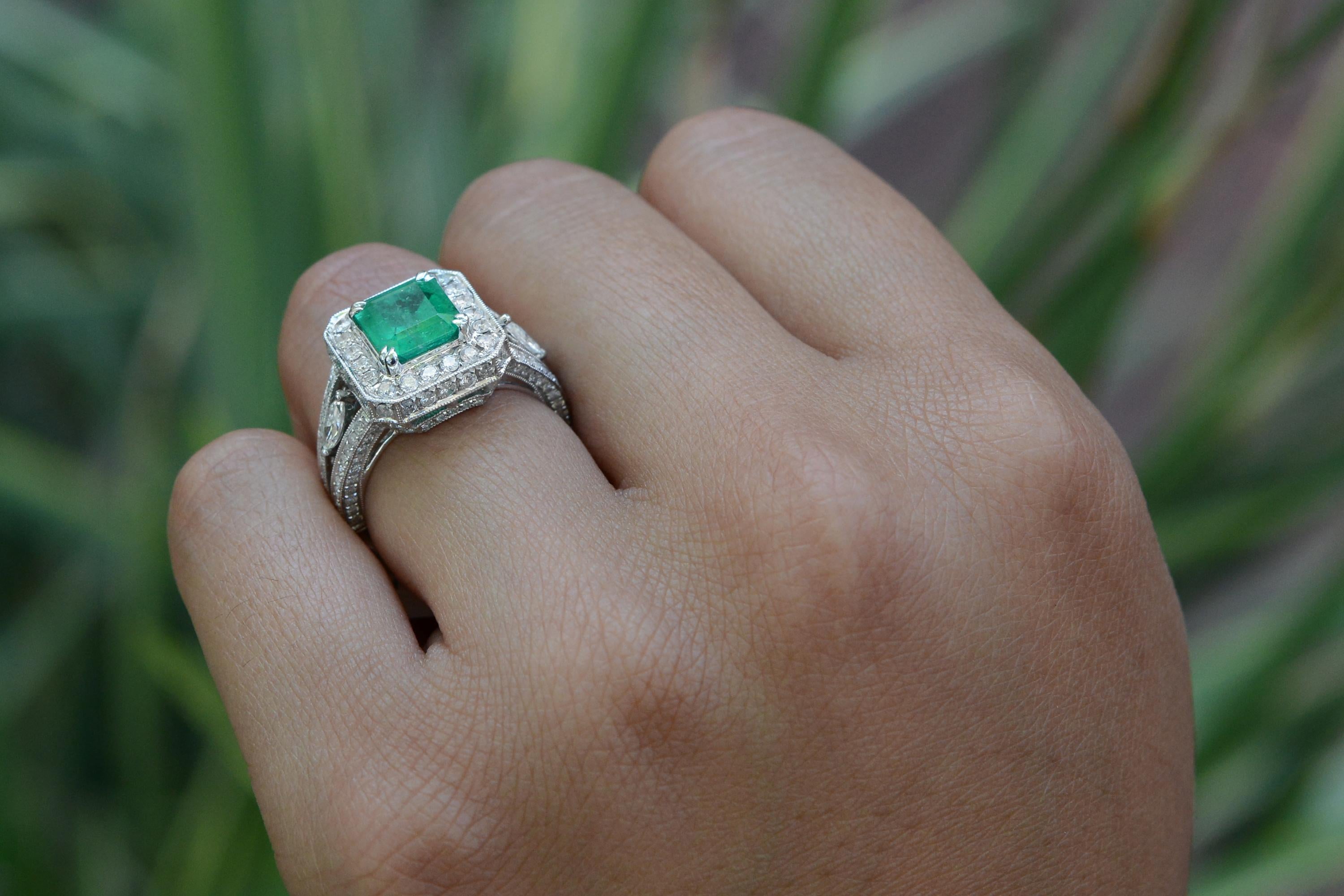 Vintage Christoff Designer Cocktail-Ring mit Diamant und Smaragd (Art déco)