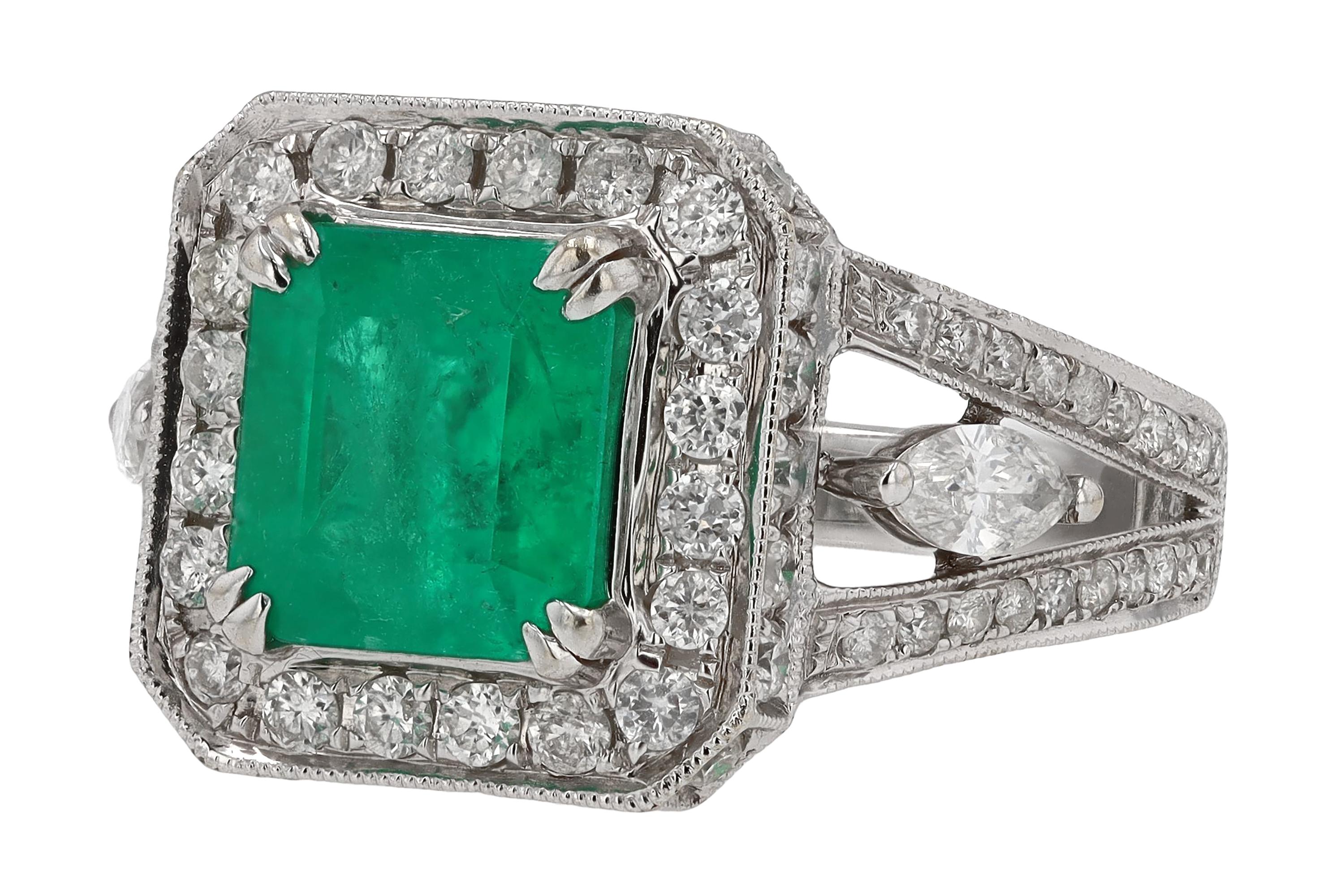Vintage Christoff Designer Cocktail-Ring mit Diamant und Smaragd (Smaragdschliff)