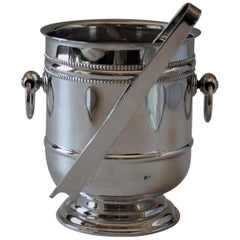 Retro Christofle France Silver Plated "Perles" Ice Bucket with Tongs