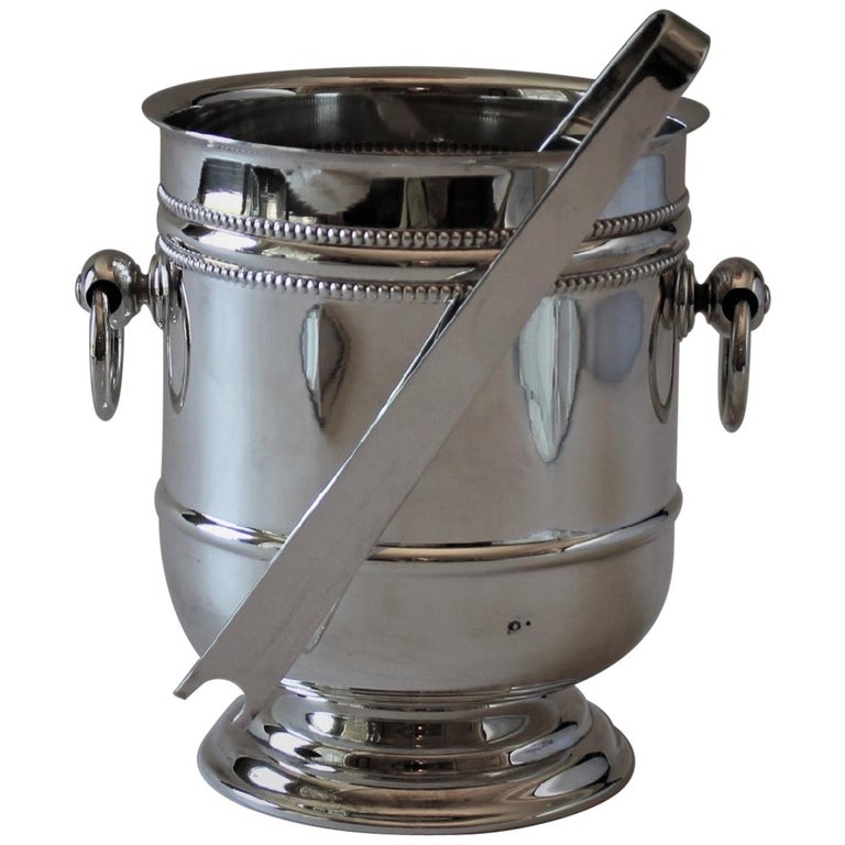Vintage Christofle France Silver Plated "Perles" Ice Bucket with Tongs For  Sale at 1stDibs