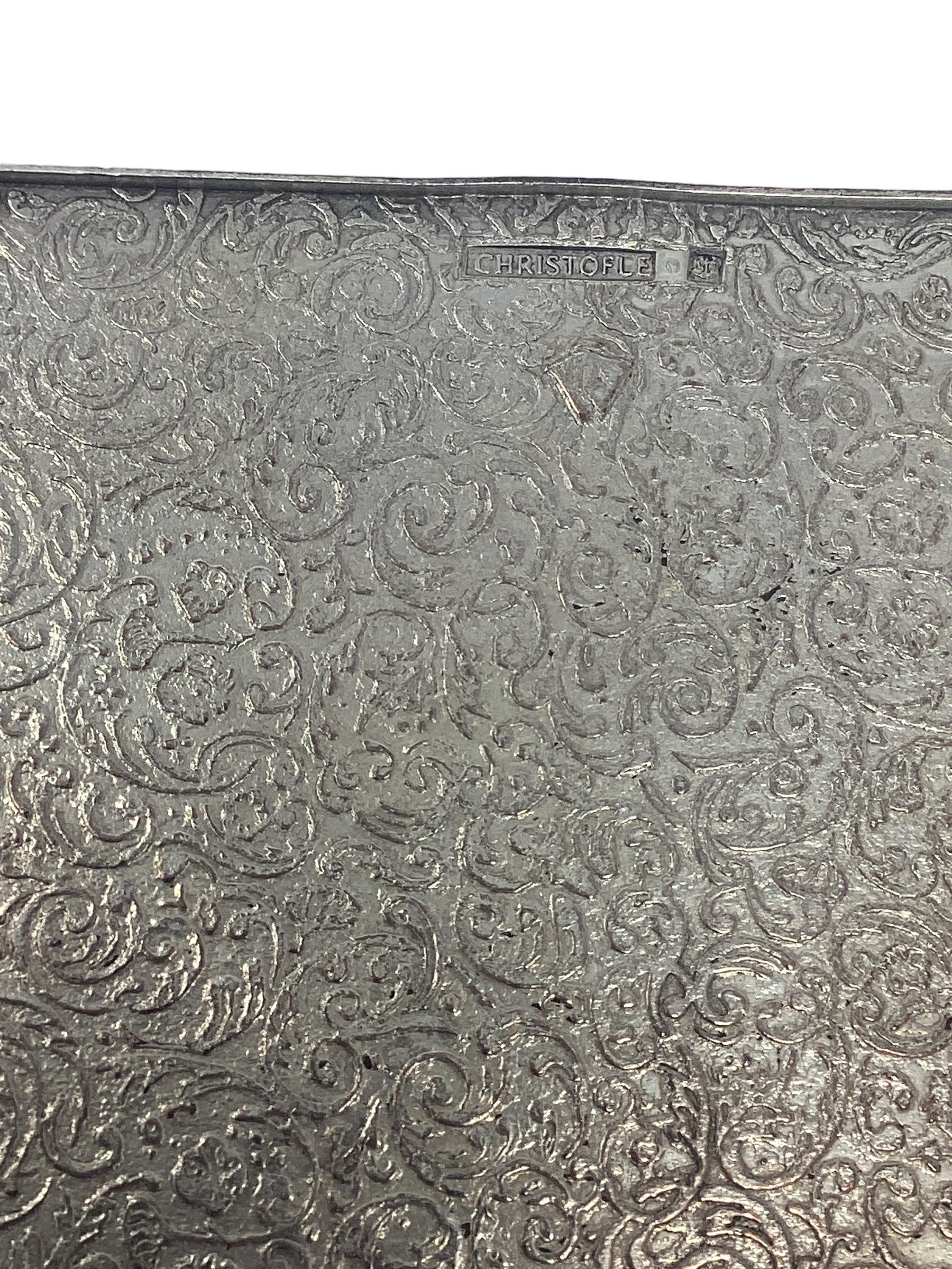 Signed Vintage Christofle Silver Plated Decorative Box. Nicely cast with beautiful design. This would have held cigarettes or trinkets. In very good vintage condition.