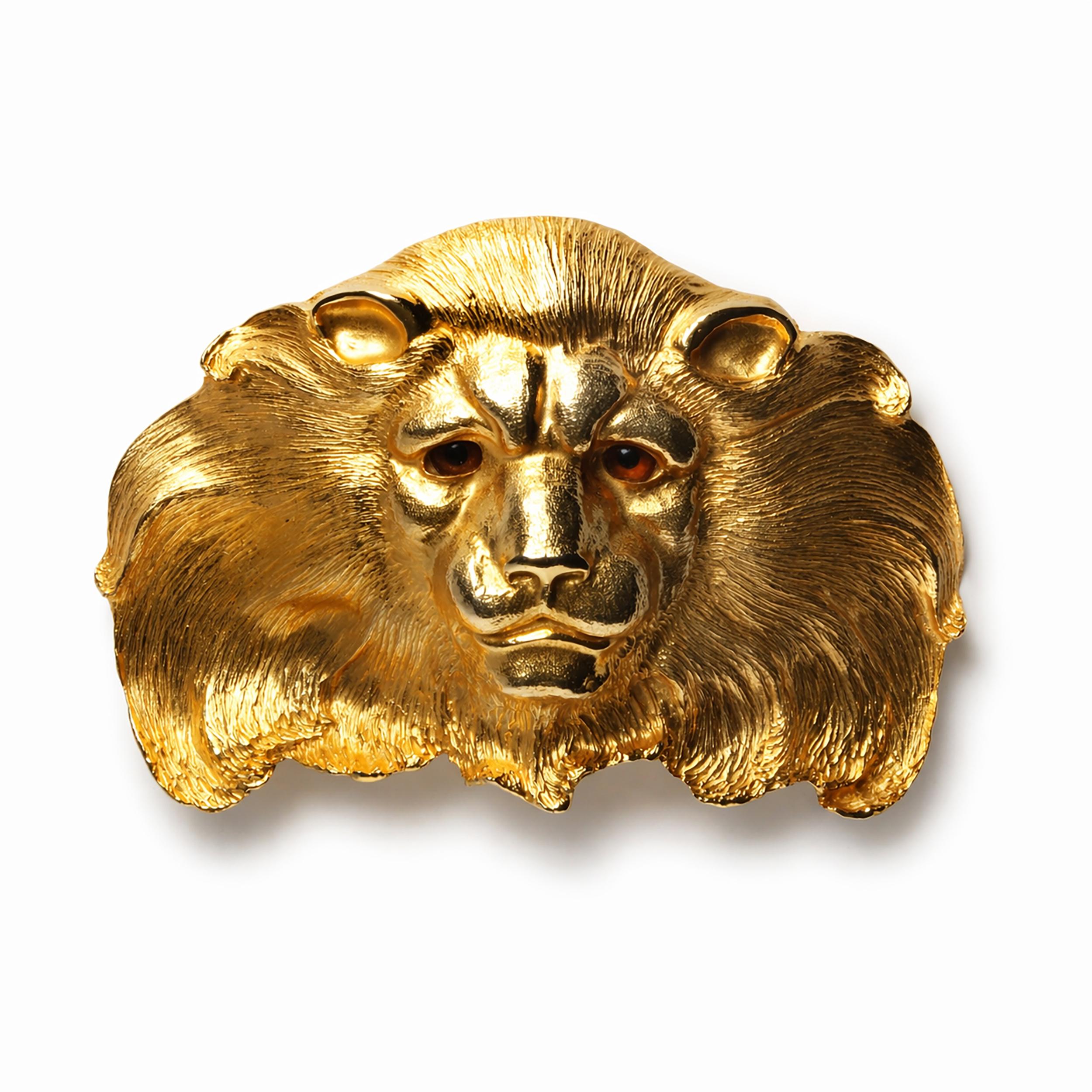 Vintage Christopher Ross 1984 Lion Head Belt Buckle 24kt Gold Plate