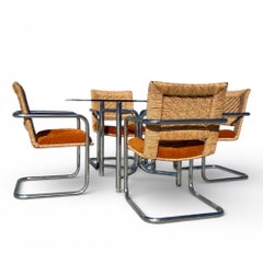 Vintage Chromcraft Dining Set - Chrom und geflochtene Stühle mit Glastisch