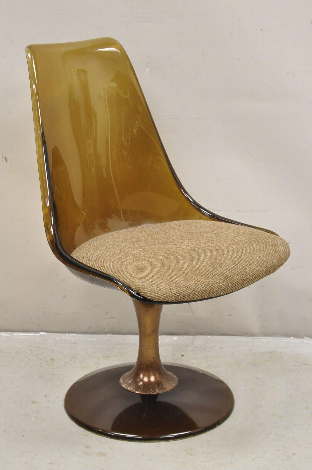 Vintage Chromcraft Mid Century Modern Amber Smoked Lucite Swivel Dining Chair For Sale 3
