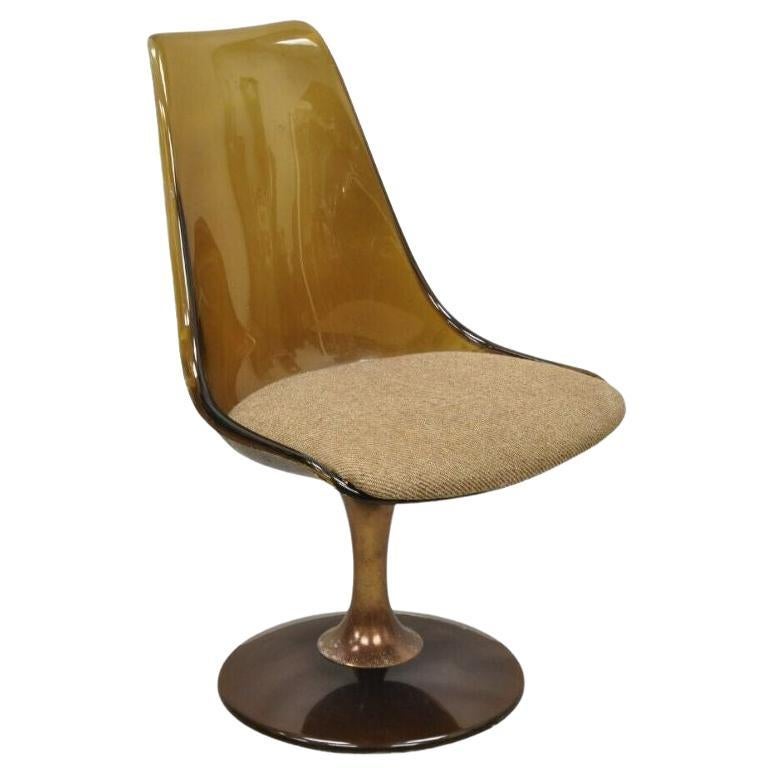 Vintage Chromcraft Mid Century Modern Amber Smoked Lucite Swivel Dining Chair For Sale