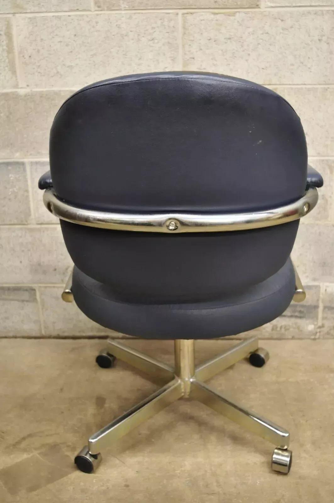 Sedia da ufficio vintage Chromcraft Mid Century Modern in vinile blu Rolle (B) 3