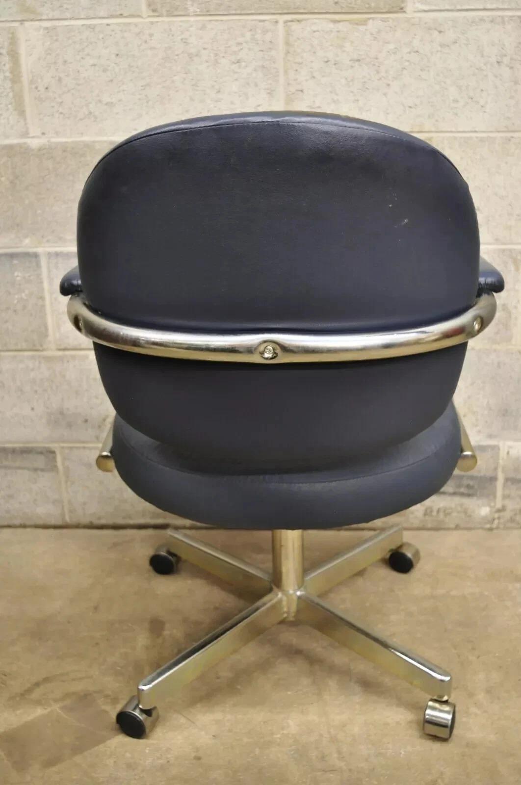 Sedia da ufficio vintage Chromcraft Mid Century Modern in vinile blu Rolle (B) in vendita 3