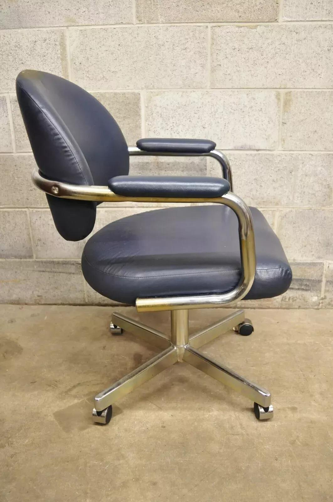 Sedia da ufficio vintage Chromcraft Mid Century Modern in vinile blu Rolle (B) in vendita 5