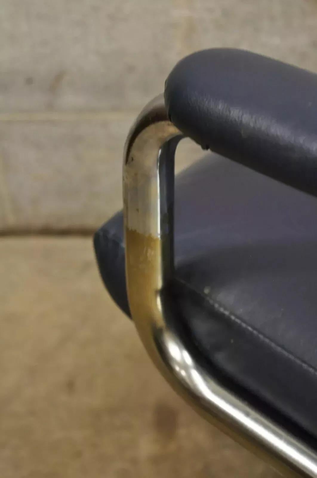 20ième siècle Chaise de bureau à roulettes Chromcraft moderne du milieu du siècle dernier en vinyle bleu en vente