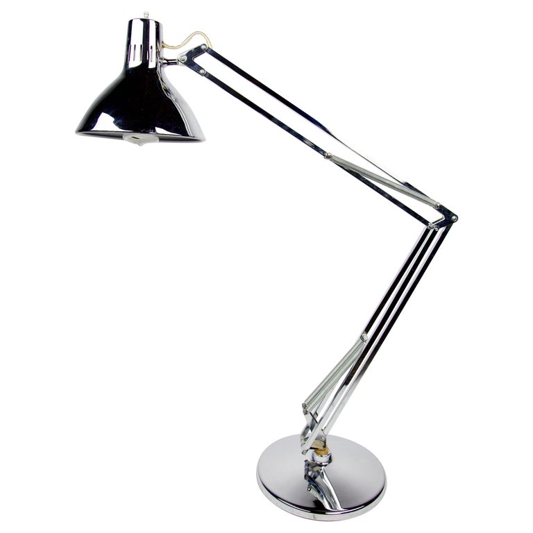 Vintage Chrome 3 Hinged Articulating Industrial Task Light with Chrome